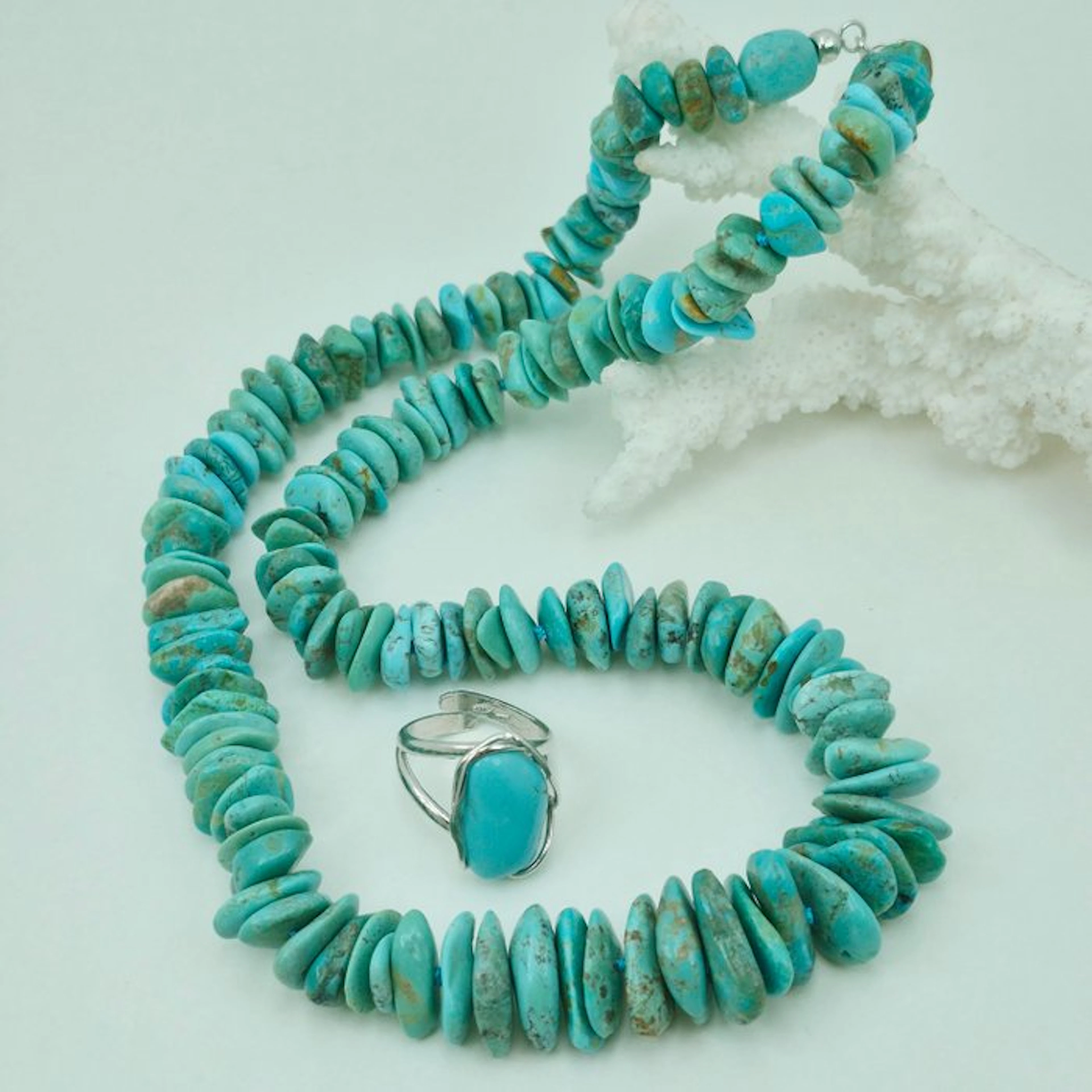 Turquoise - Silver - 2 piece jewellery set - Turquoise Arizona
