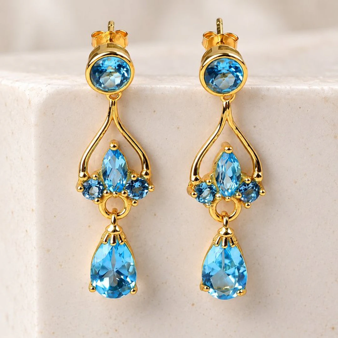No reserve price - Earrings Silver - Topaz - Certified