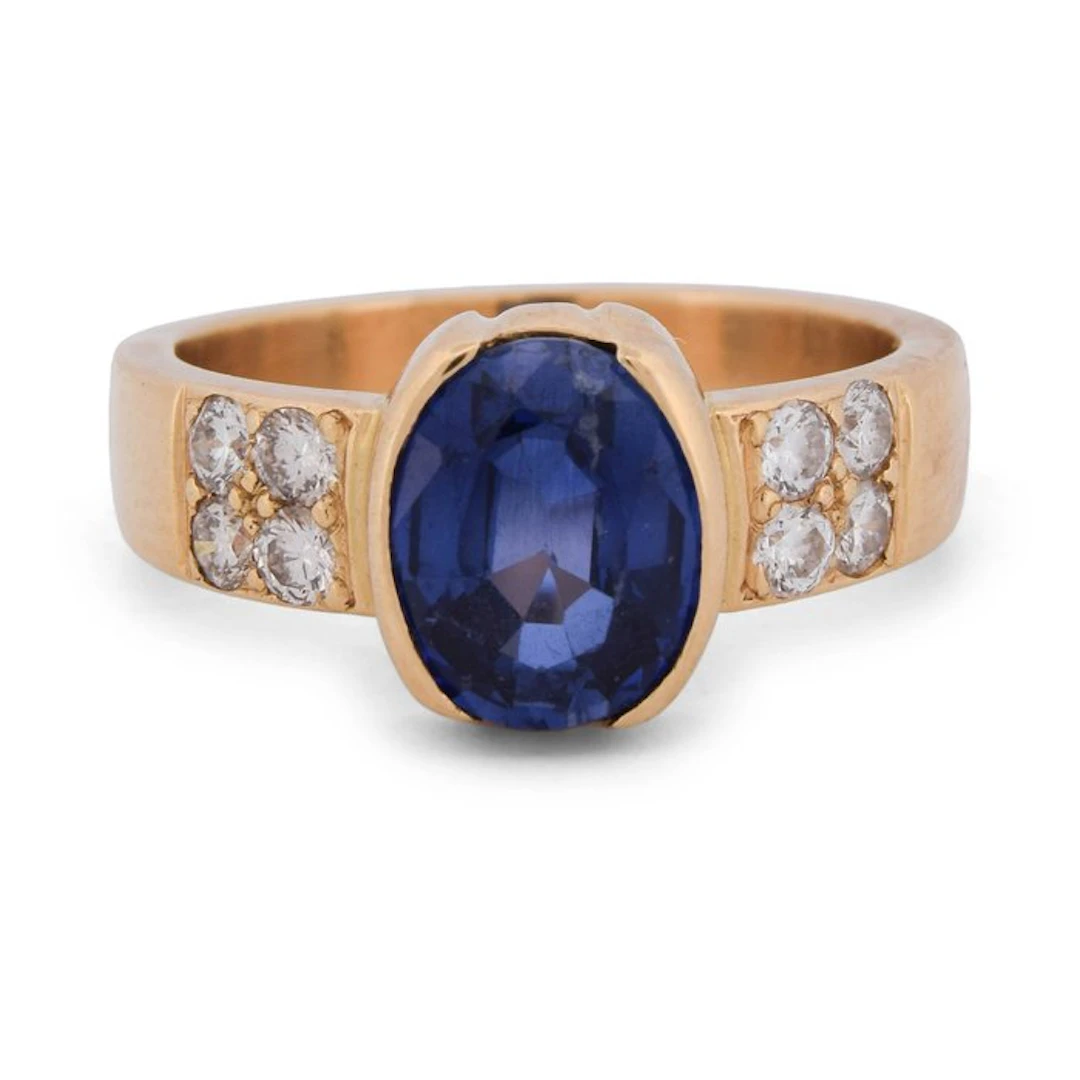 Ring - 18 kt. Yellow gold - 3.20ct. tw. Sapphire - Diamond