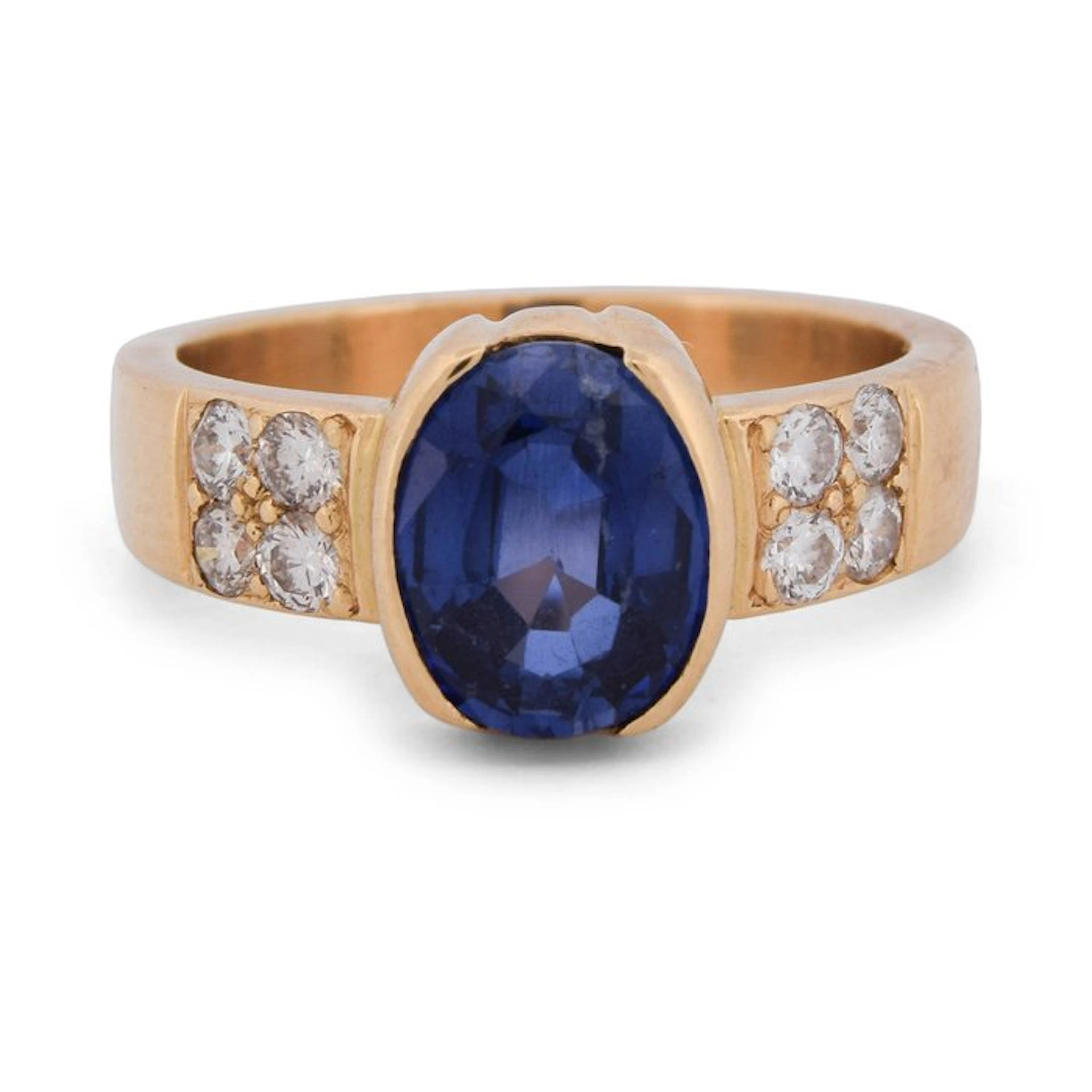 Ring - 18 kt. Yellow gold - 3.20ct. tw. Sapphire - Diamond