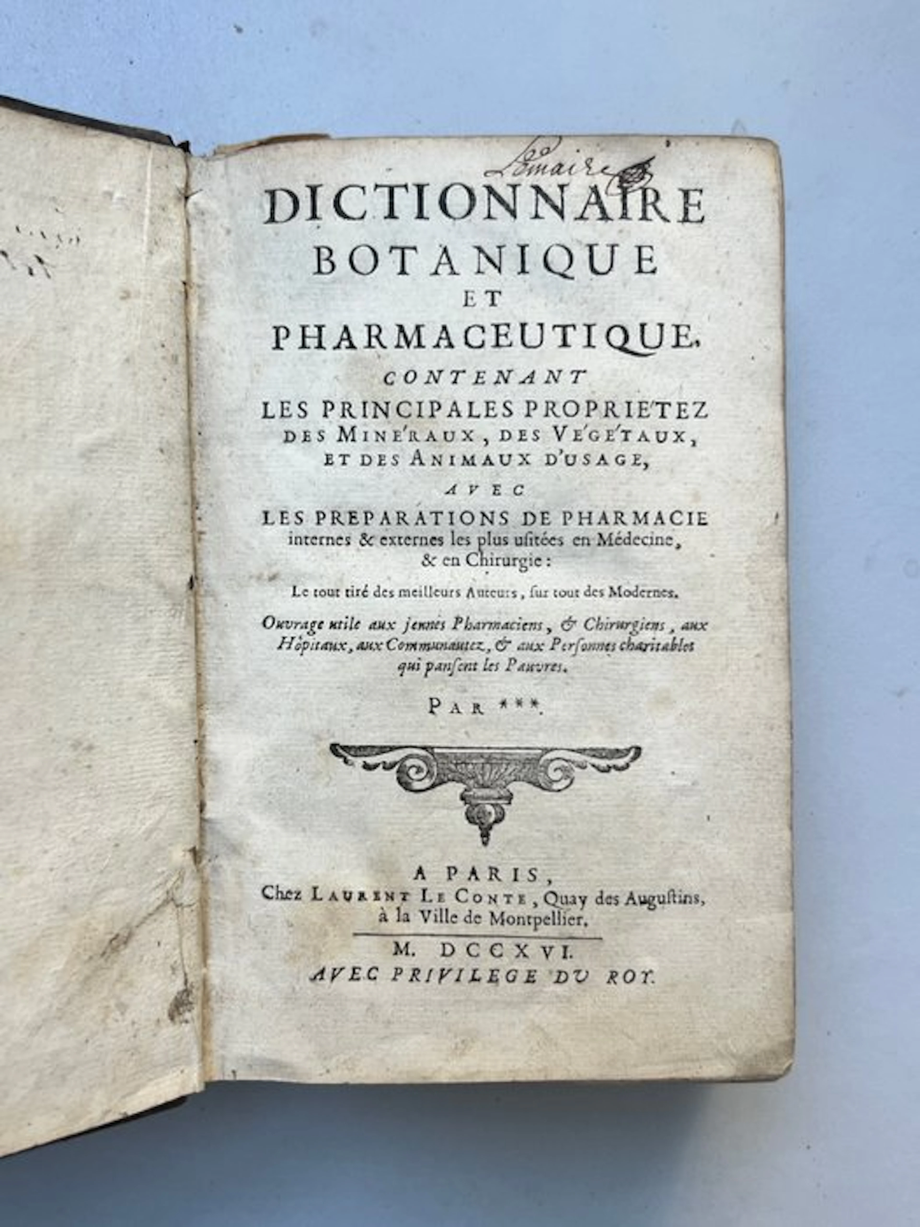 Dom Nicolas Alexandre - Dictionnaire botanique et pharmaceutique - 1716
