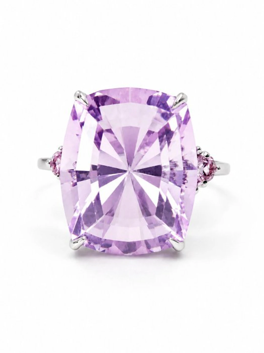 Ring - 14 kt. White gold - 9.70ct. tw. Kunzite - Sapphire