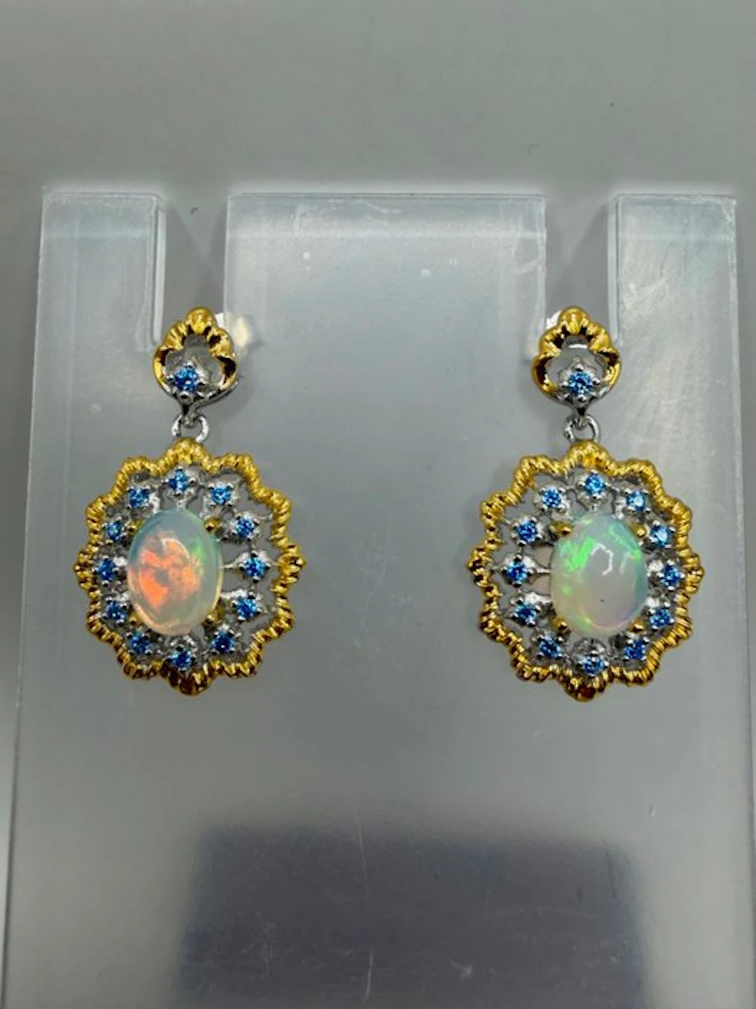 No reserve price - Earrings Silver, nine hundred twenty-five - Opal