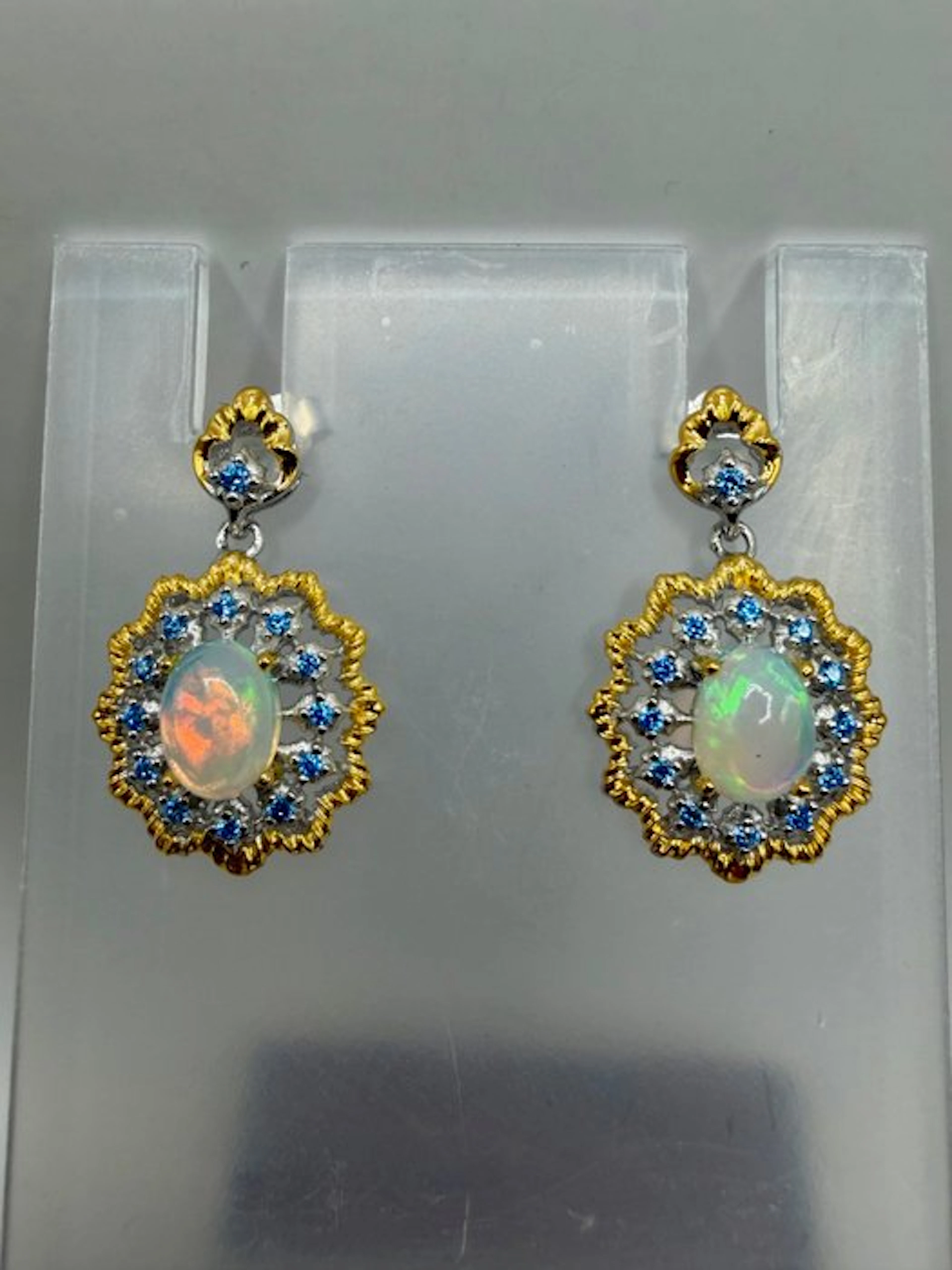 No reserve price - Earrings Silver, nine hundred twenty-five - Opal