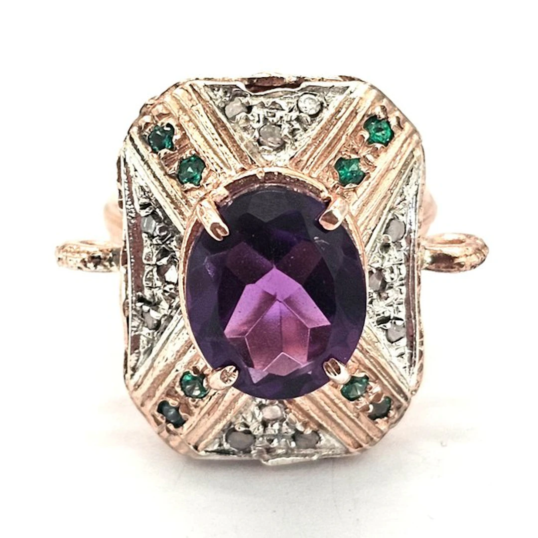No reserve price - Ring - 9 kt. Rose gold, Silver Spinel - Diamond