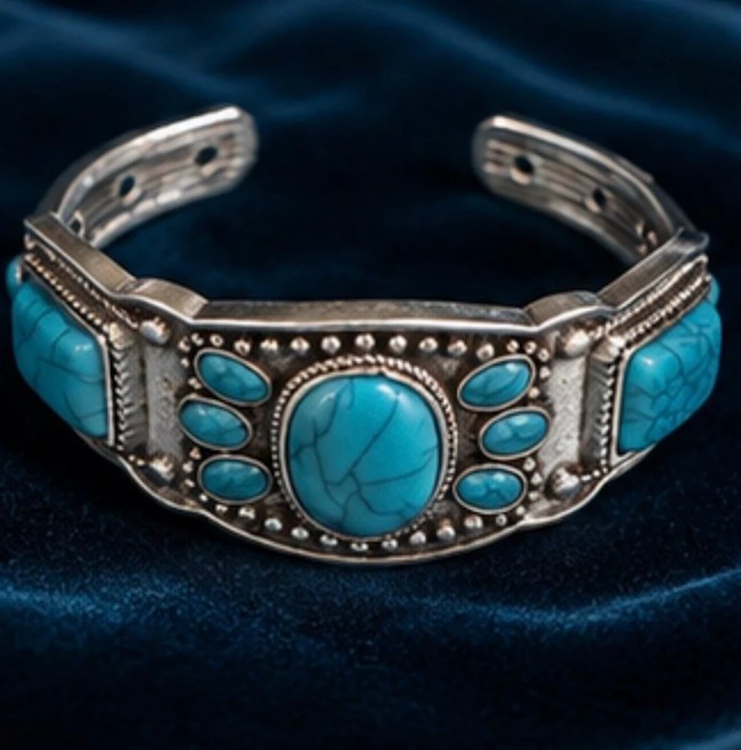 Vintage Silverplated Turquoise Cuff Bracelet - Bracelet