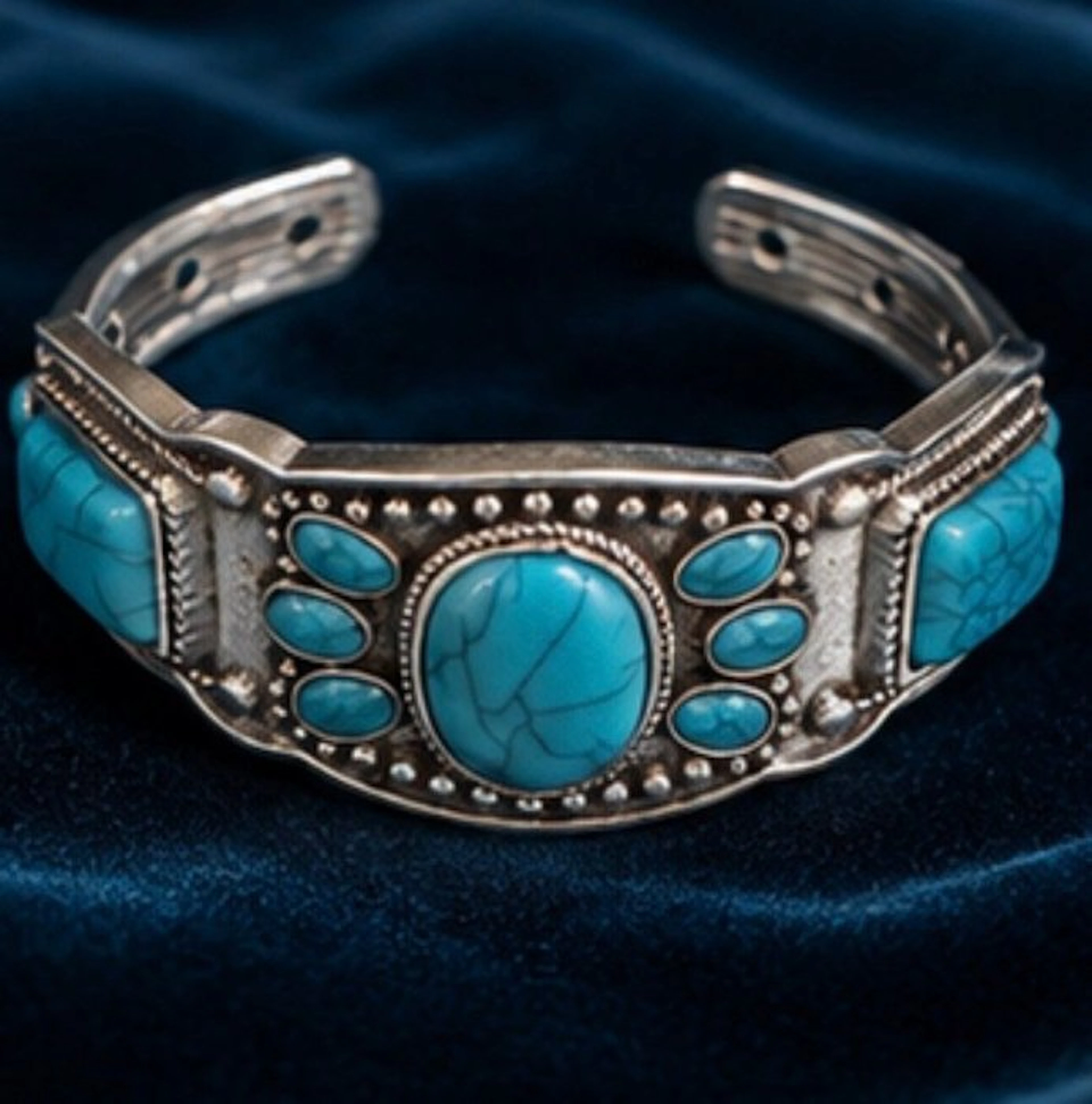 Vintage Silverplated Turquoise Cuff Bracelet - Bracelet
