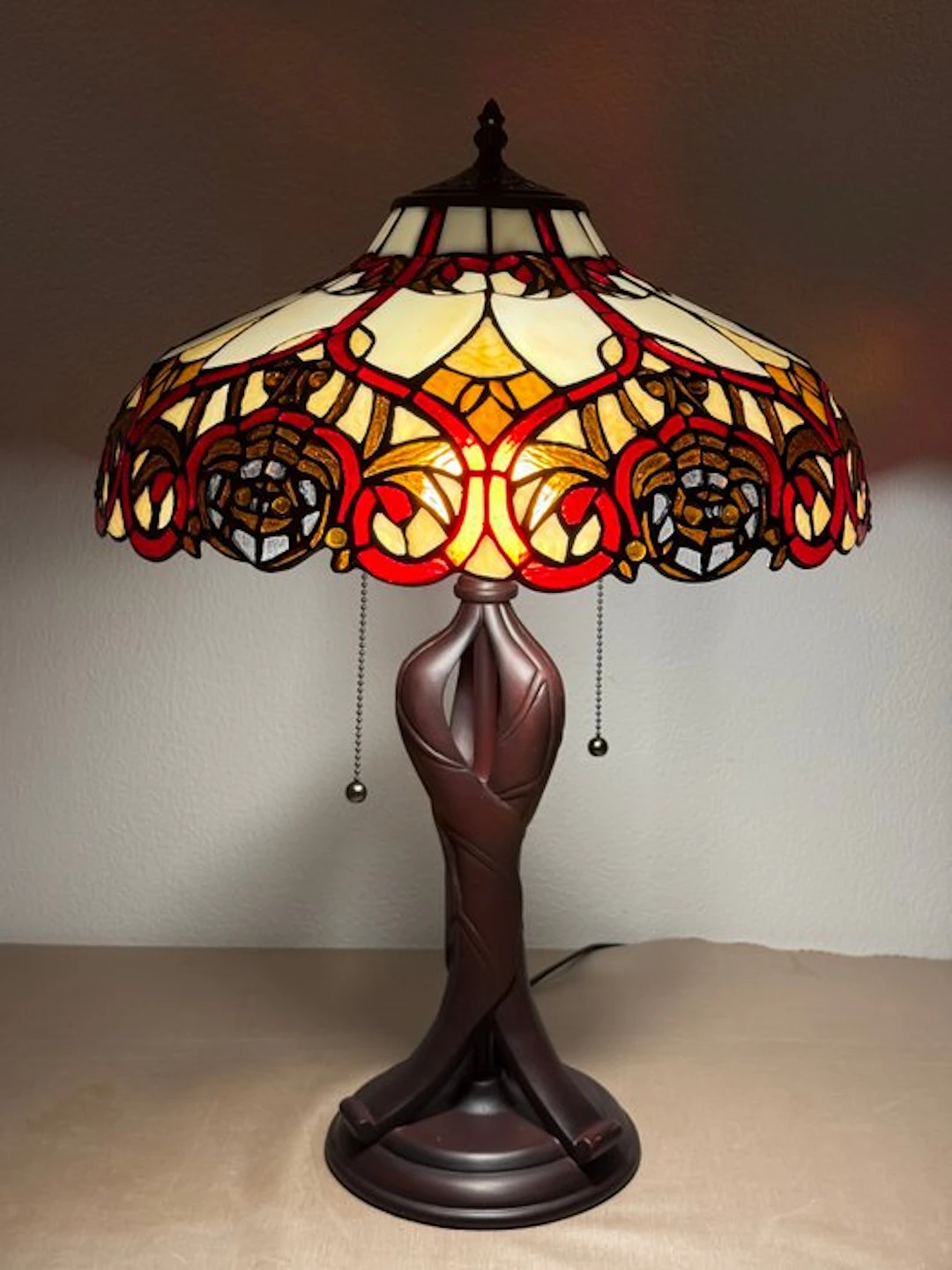 XXL Tiffany stijl tafellamp RUBY & GOLD GLOW lamp met 2...