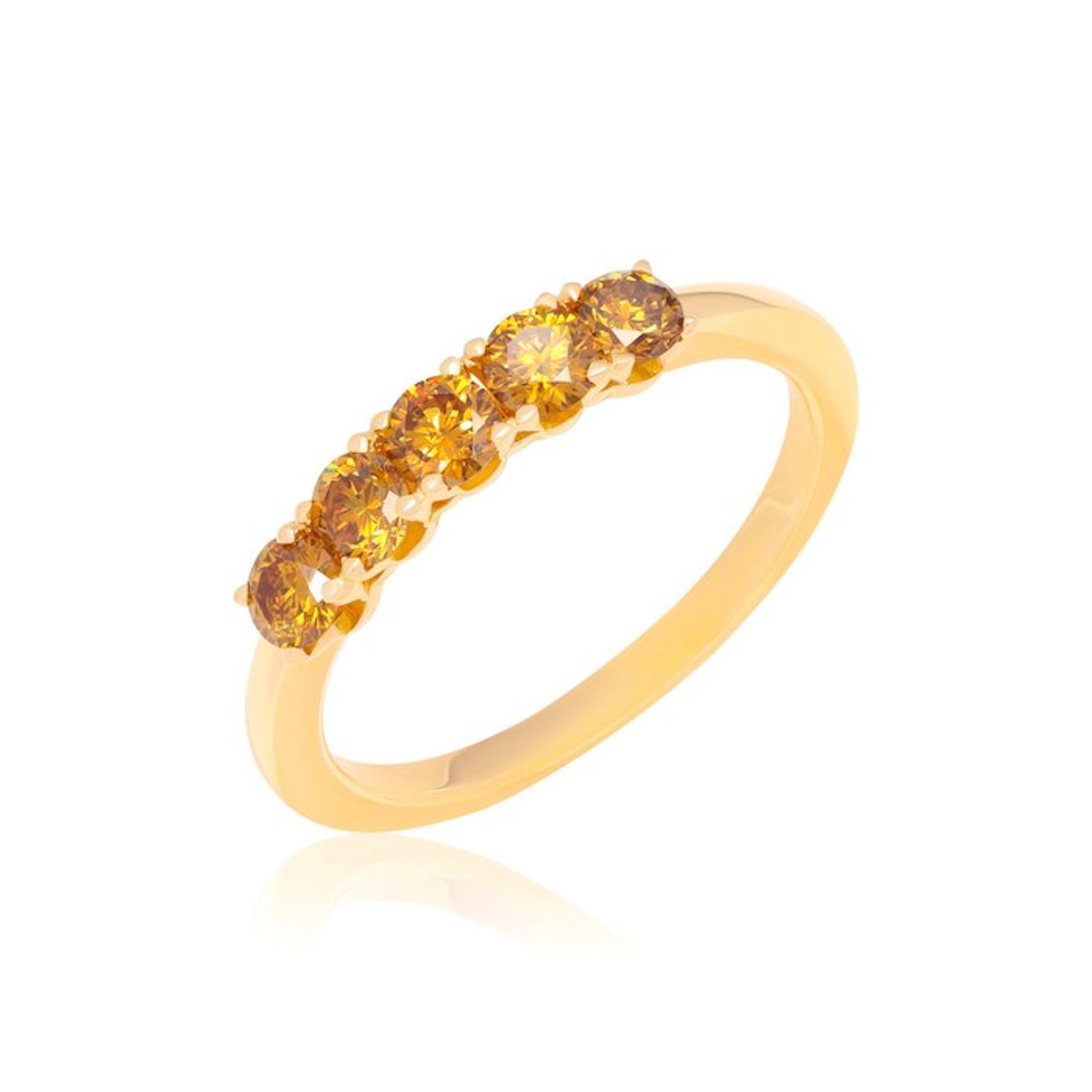 Ring - 18 kt. Yellow gold - 0.63ct. tw. Orange Diamond (Natural coloured)