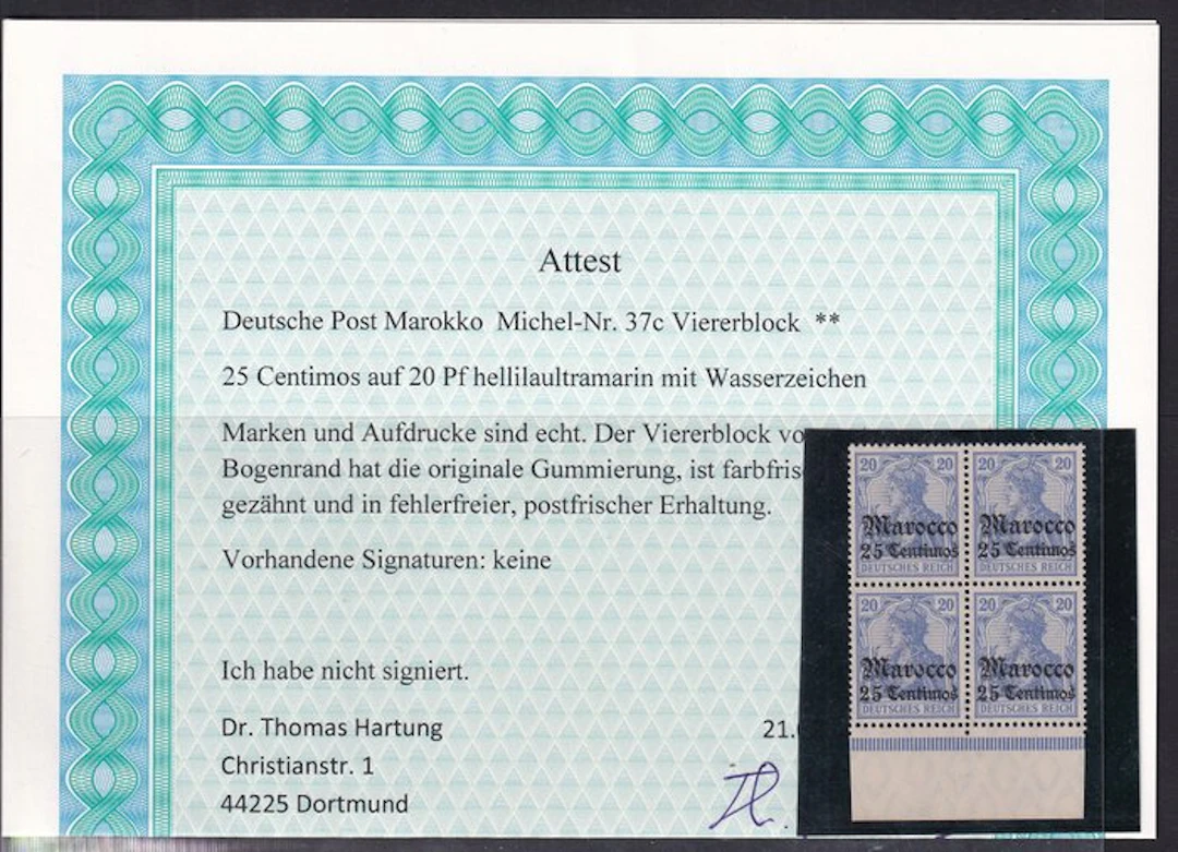 German office in Morocco 1906 - 25 C to 20 (Pf) light ultramarine