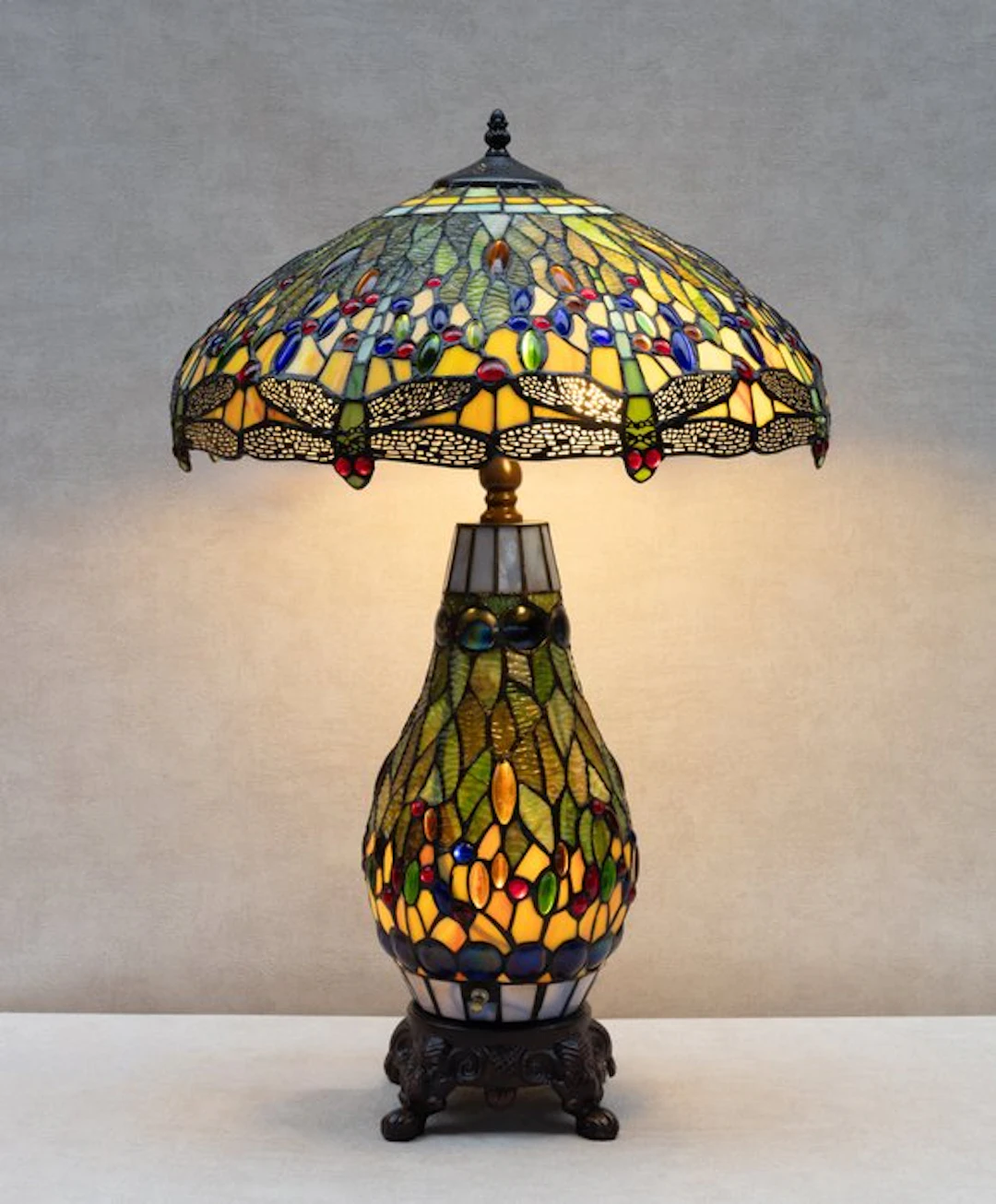 Lamp - Tiffany style - dragonfly - Brass, Glass