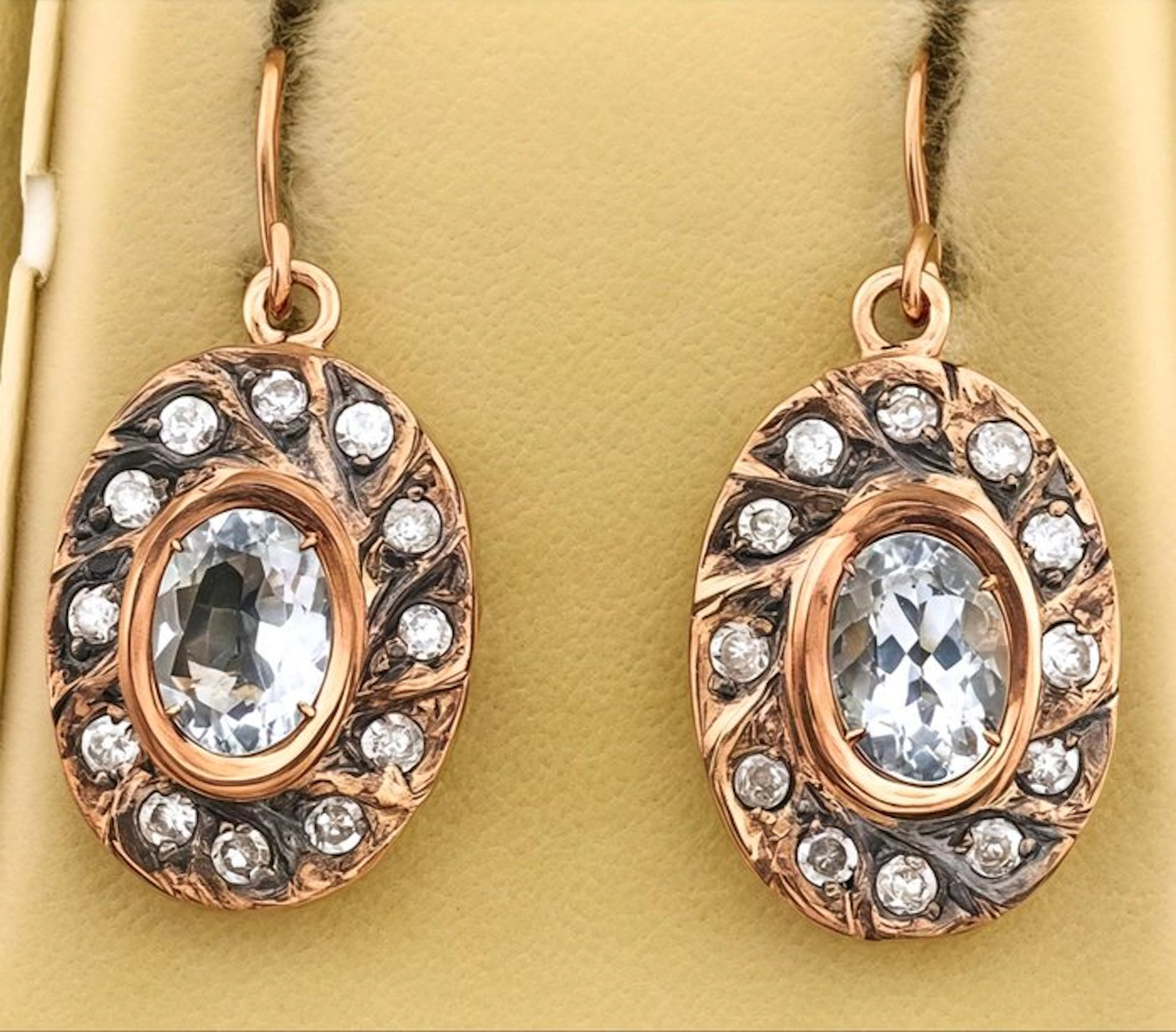 No reserve price - Earrings - 9 kt. Rose gold, Silver Aquamarine - Diamond