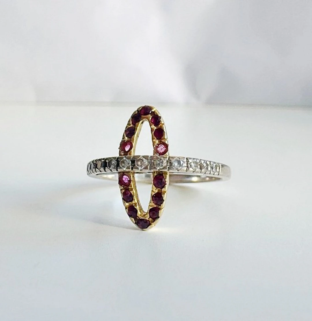 Ring - 18 kt. Yellow gold, White gold - Diamonds and rubies