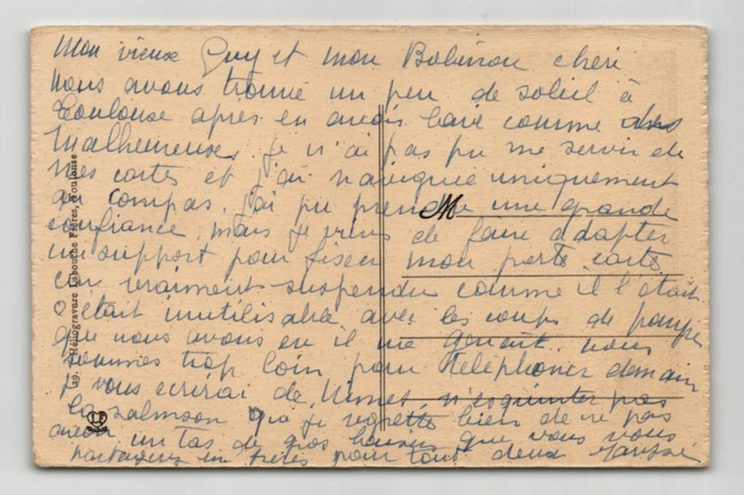 Maryse Bastié - Carte postale autographe signée à Guy Bart - Toulouse - 1925