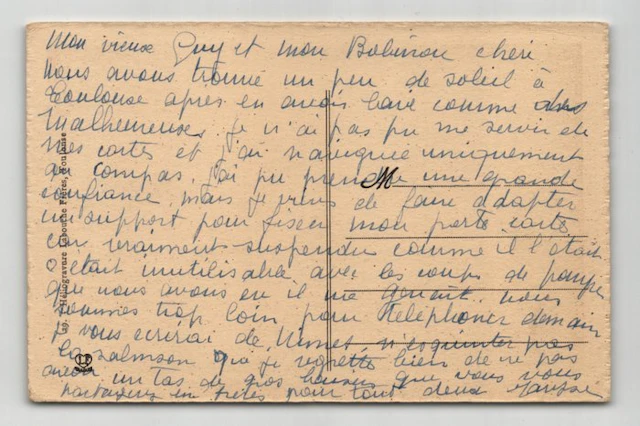Maryse Bastié - Carte postale autographe signée à Guy Bart - Toulouse - 1925