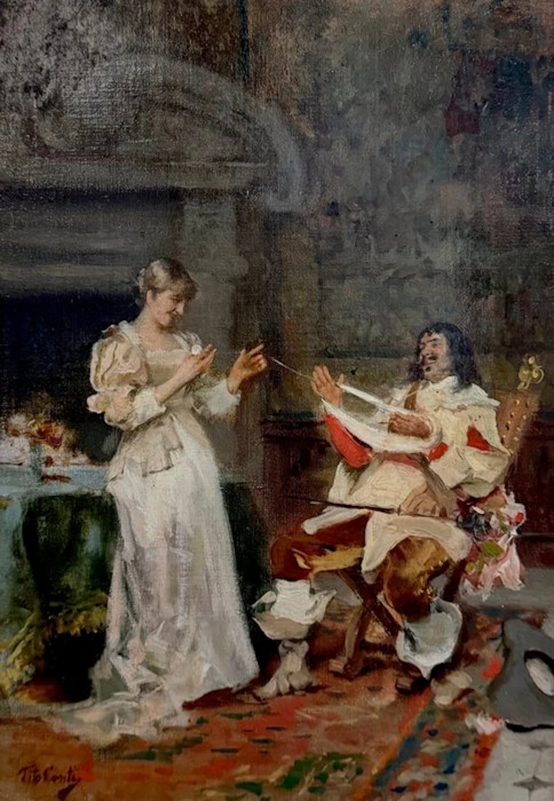 Tito Conti (1842-1924) - Interno ottocentesco