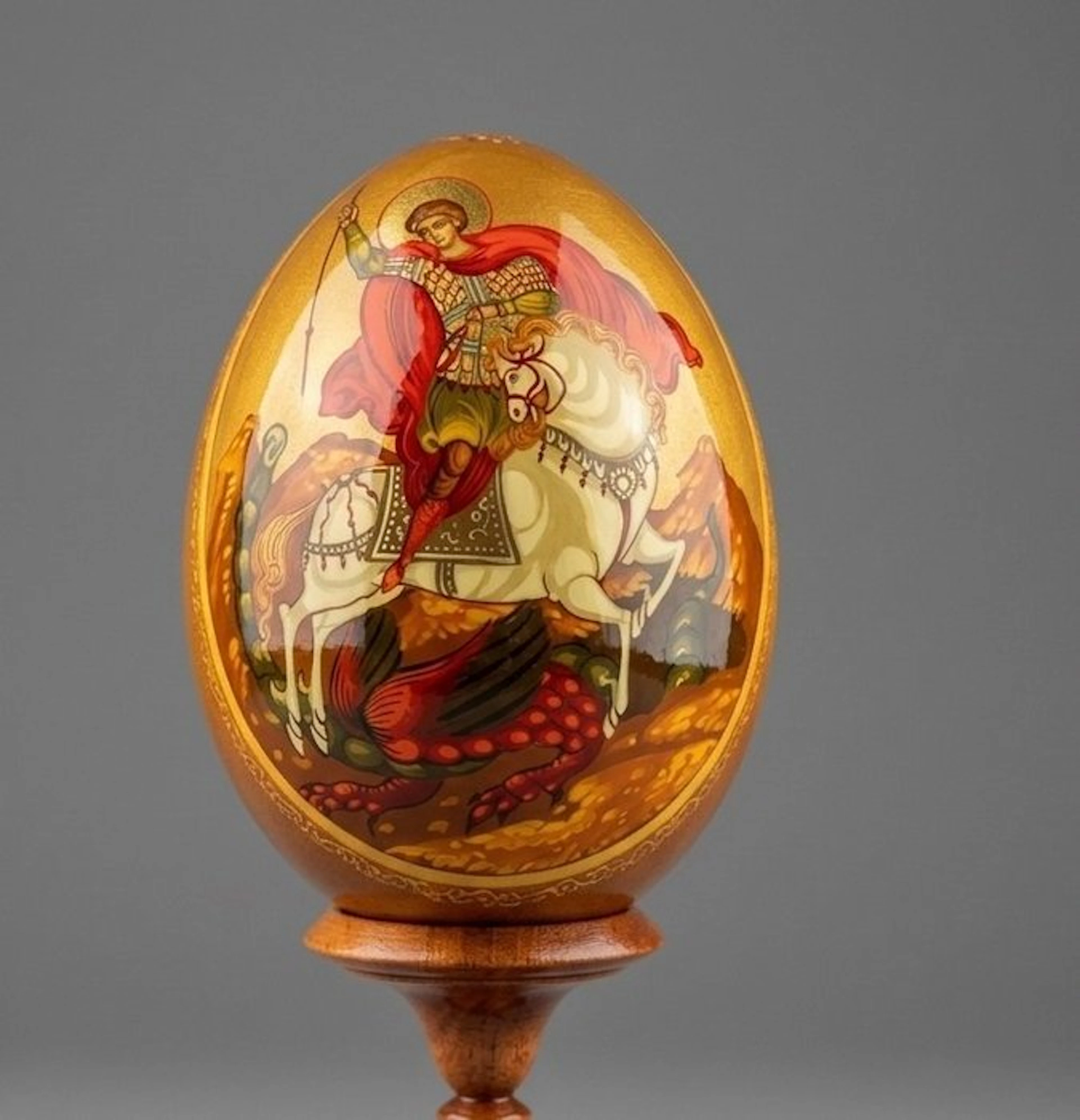 Icon - Saint George and the Dragon - Basswood - Rare Orthodox Egg - 21 cm