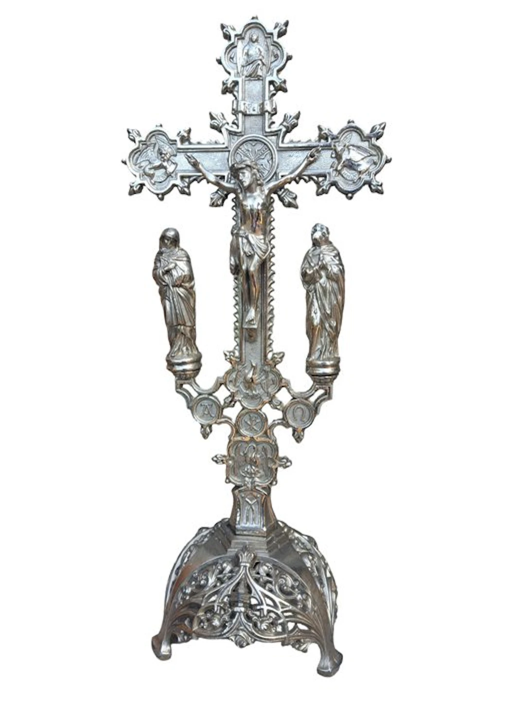 Jugendstil Crucifix - Metal - 1920-1930 - Silver-colored crucifix - 45 cm