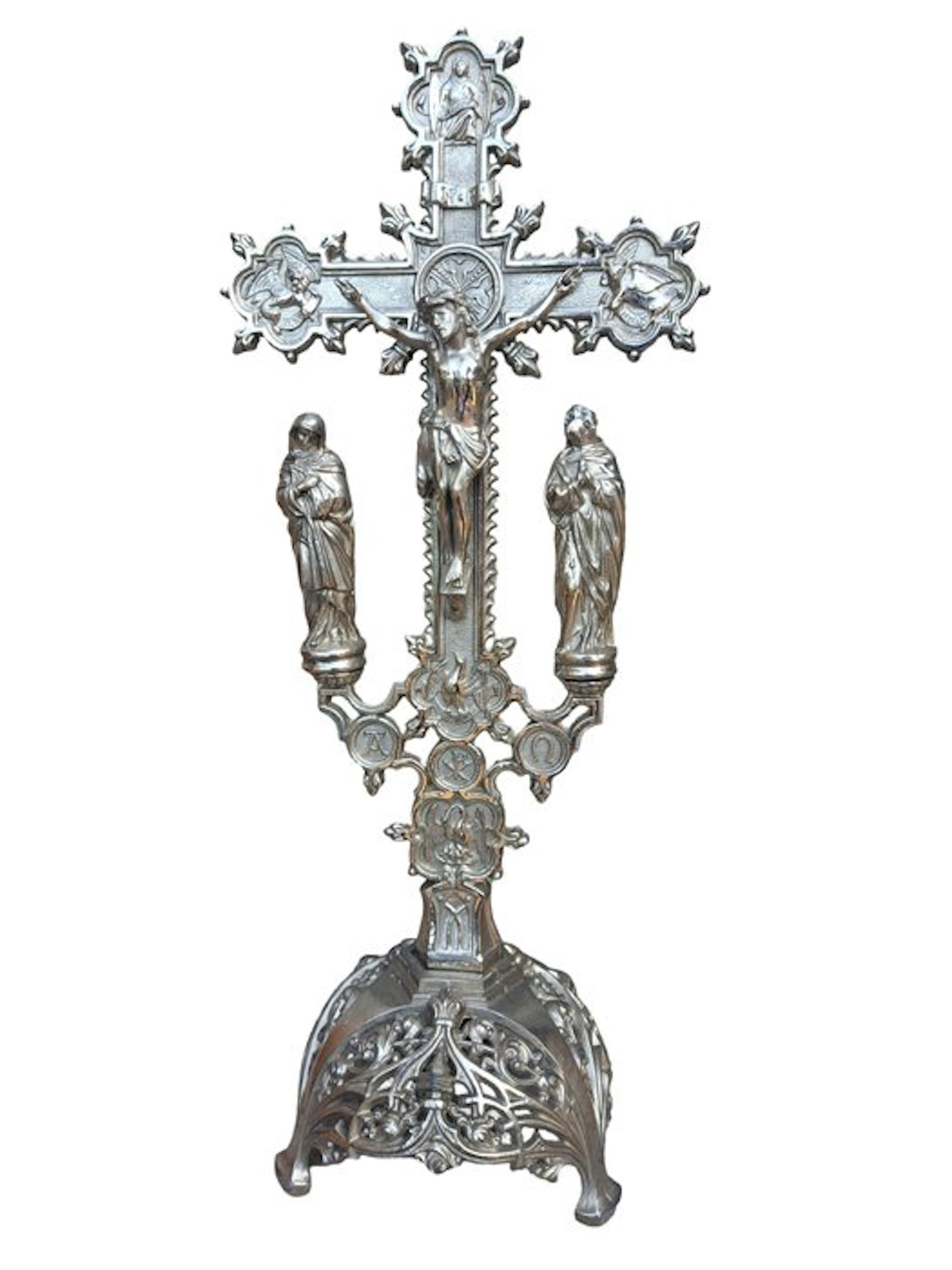 Jugendstil Crucifix - Metal - 1920-1930 - Silver-colored crucifix - 45 cm