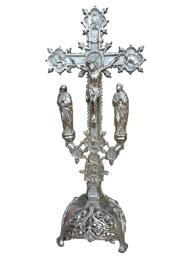 Jugendstil Crucifix - Metal - 1920-1930 - Silver-colored crucifix - 45 cm
