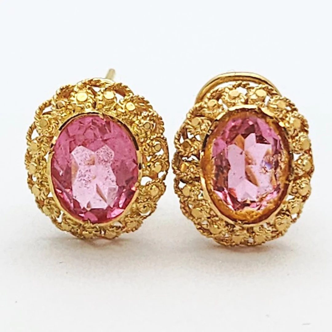 Earrings - 18 kt. Yellow gold - 6.00ct. tw. Synthetic gemstone