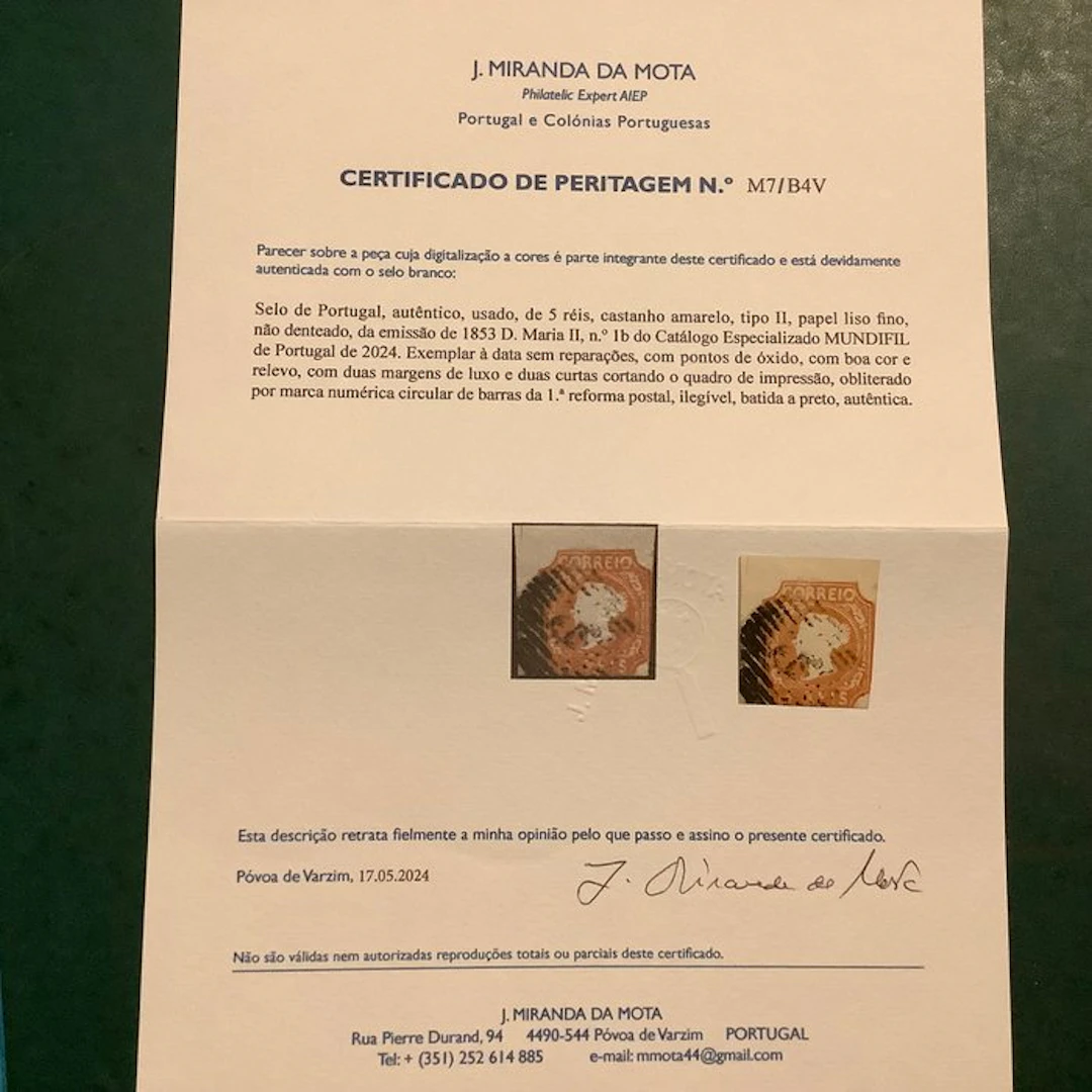Portugal 1853 - 5 Reis Type II with photo certificate Da Mota - Mundifil 1b