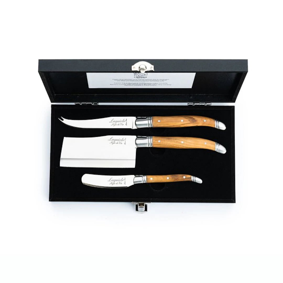 Laguiole - 3x Cheese Knives - Olive Wood - style de...