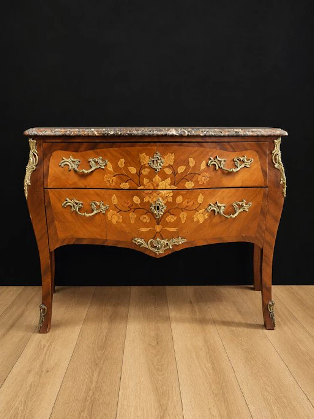 Chest of drawers - Wood, Marble, Bronze, Marquetry - Antique French dresser.