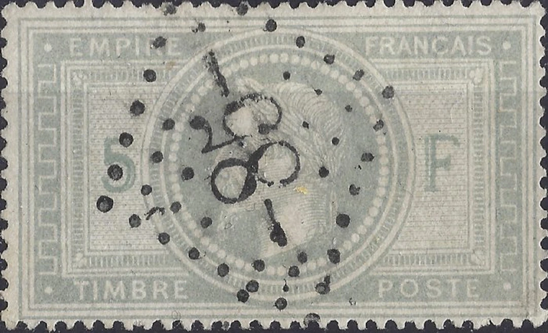 France 1869 - Superb Napoléon Lauré 5F violet-gray - Mint...