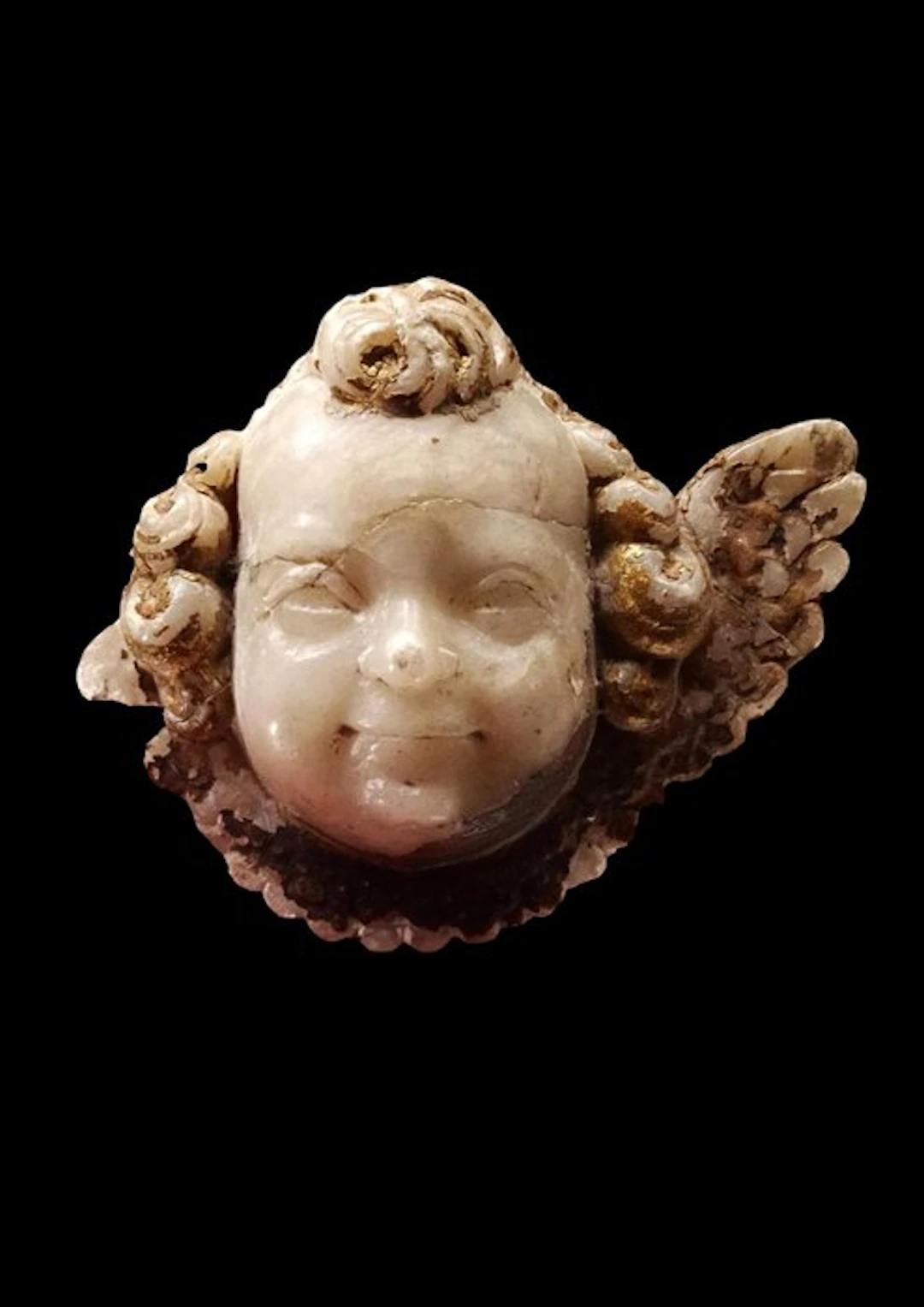 Post-medieval Cherub carved in alabaster and gilded with gold - Baroque art