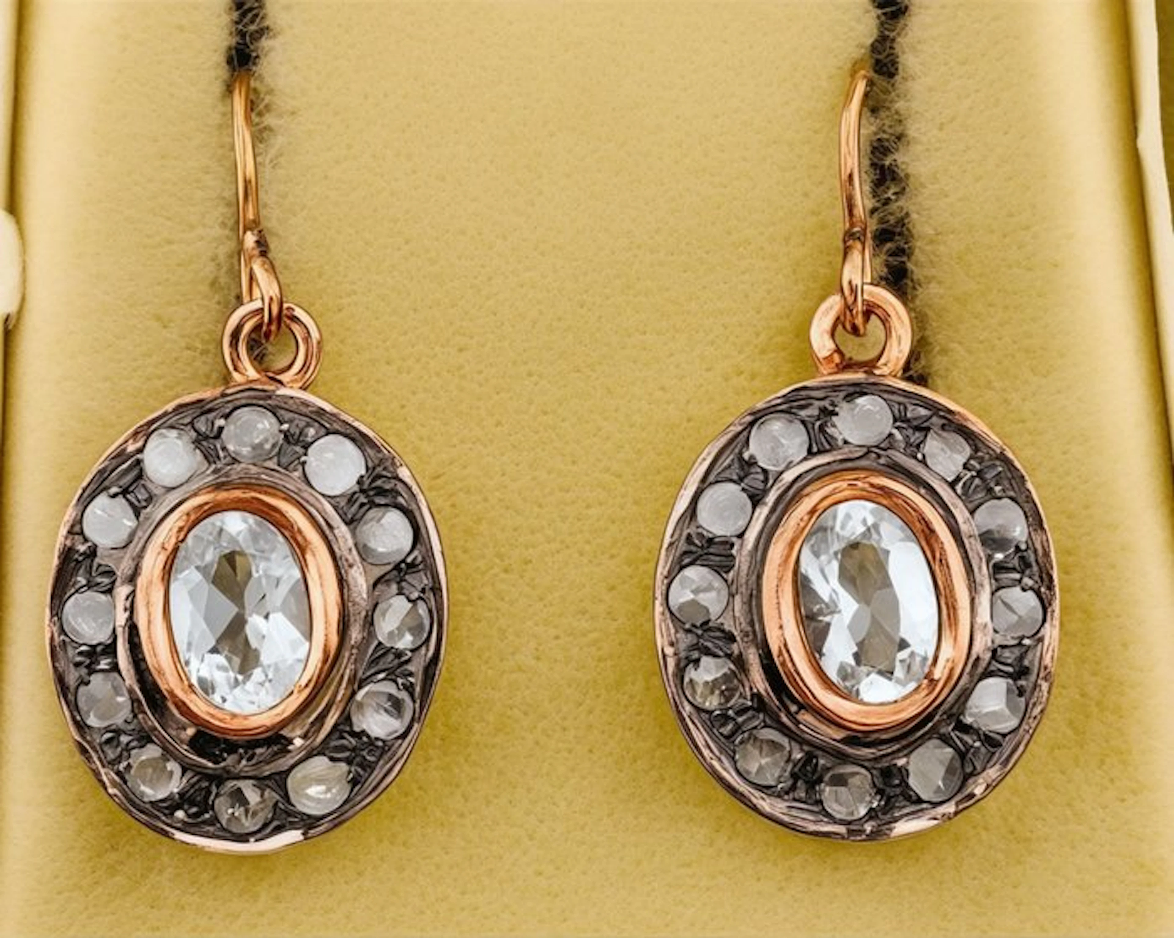 No reserve price - Earrings - 9 kt. Rose gold, Silver Aquamarine - Diamond