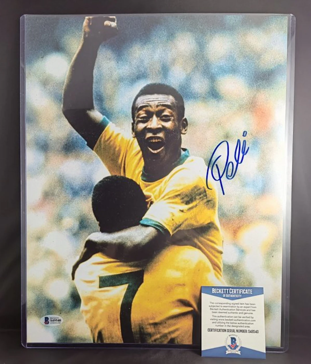 Fermo immagine esultazione Pelè - autografo COA Beckett - Sports photograph
