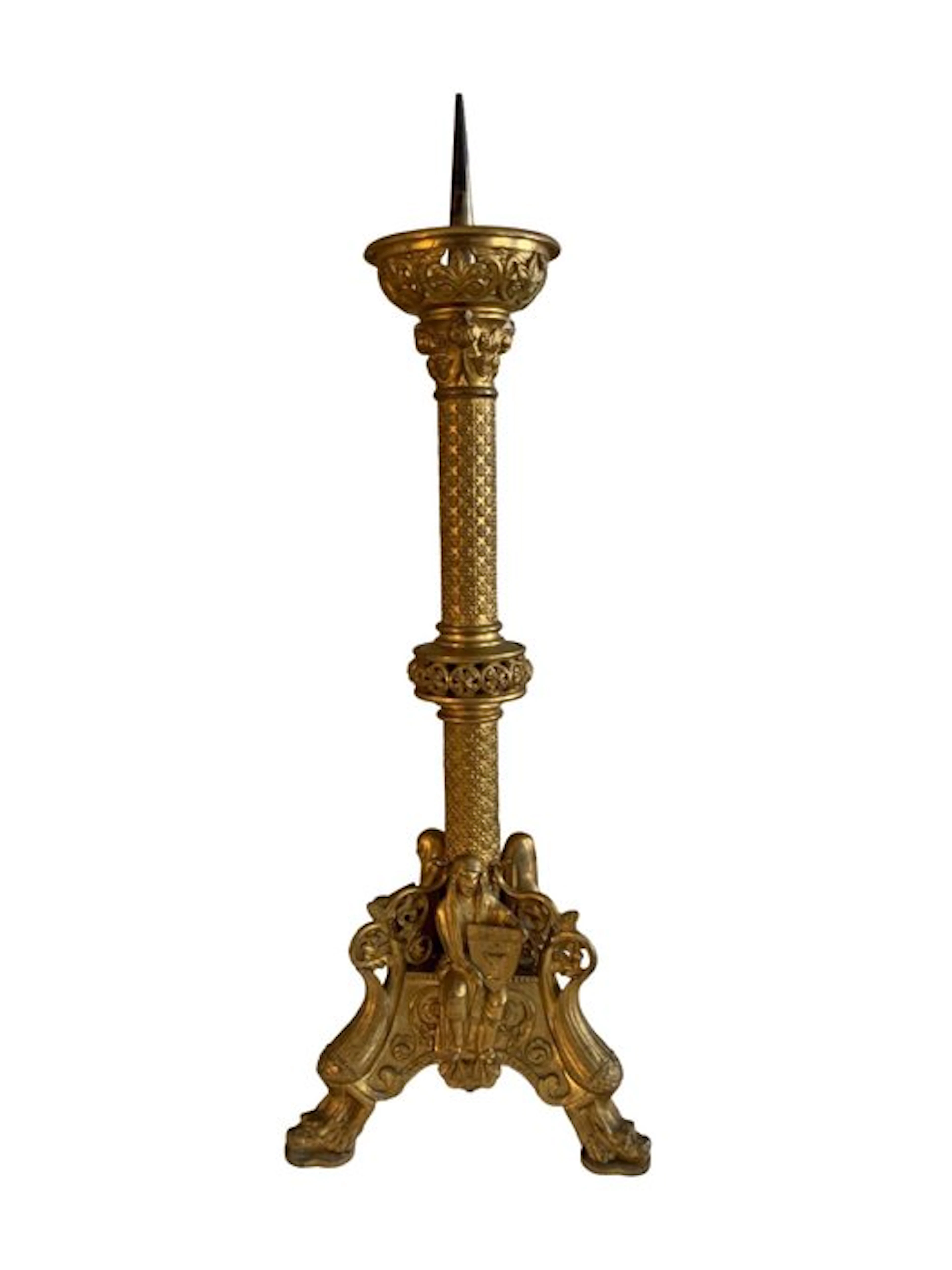 Candleholder - Gilt bronze - Neo-Gothic church candlestick - 57 cm - 3.5 kg