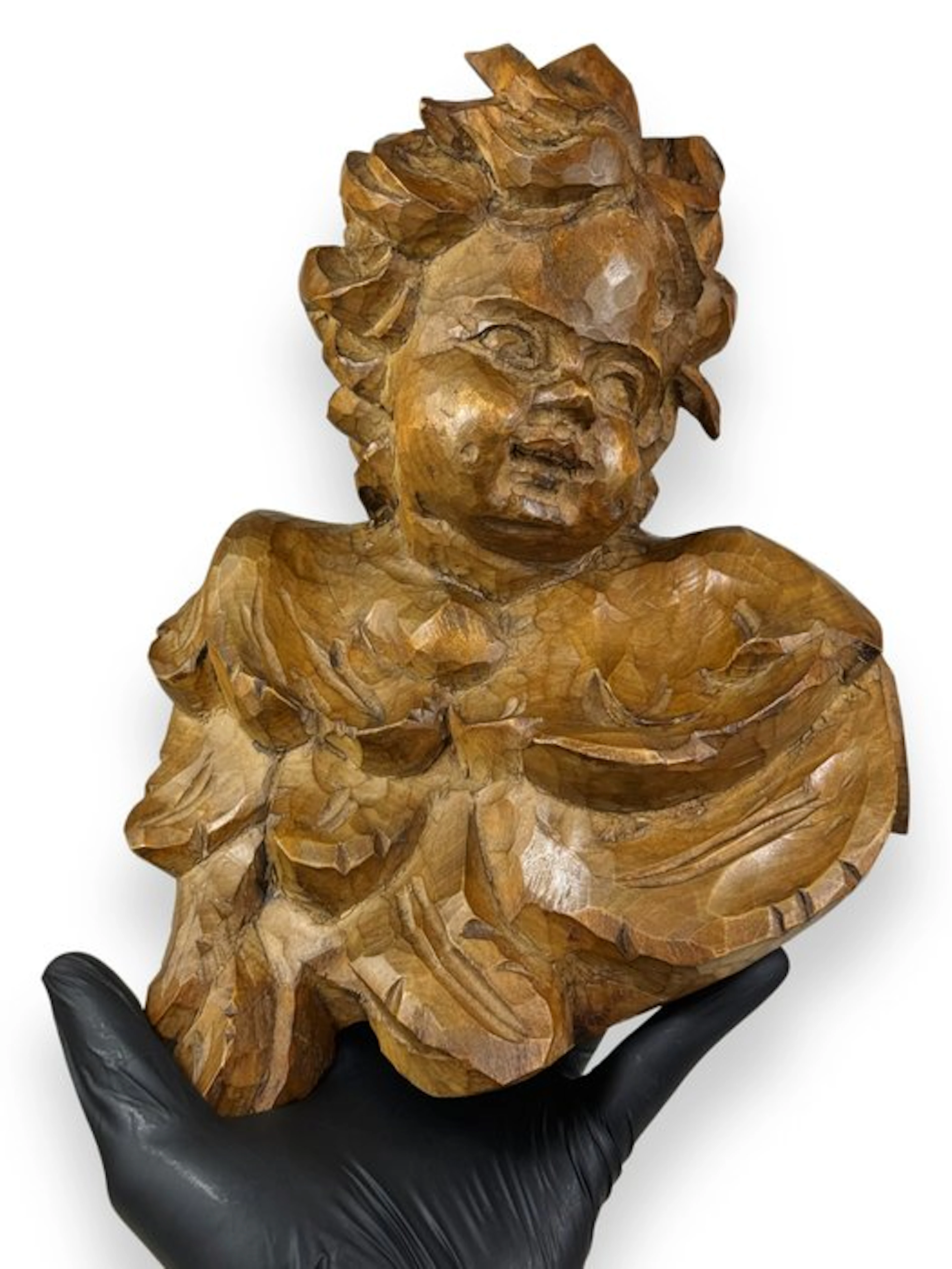 Sculpture, Testa di putto alato - 29 cm - Hardwood