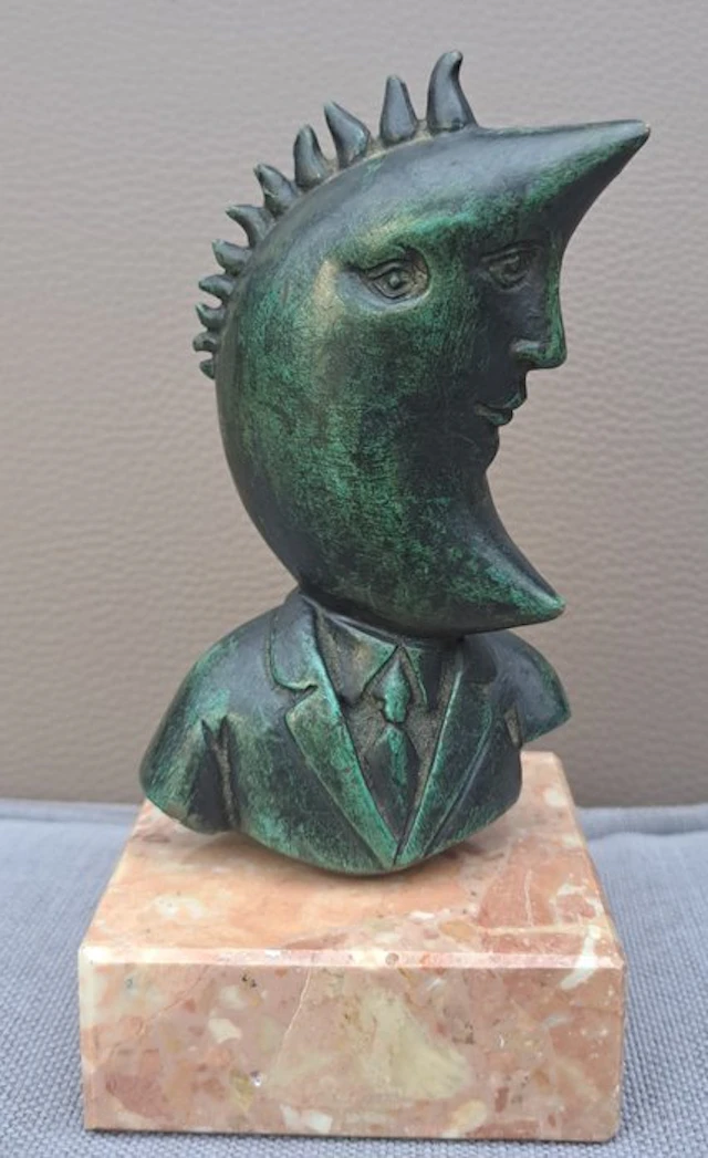 Sergio Bustamante - Sculpture, homme lune - 15 cm - Patinated bronze