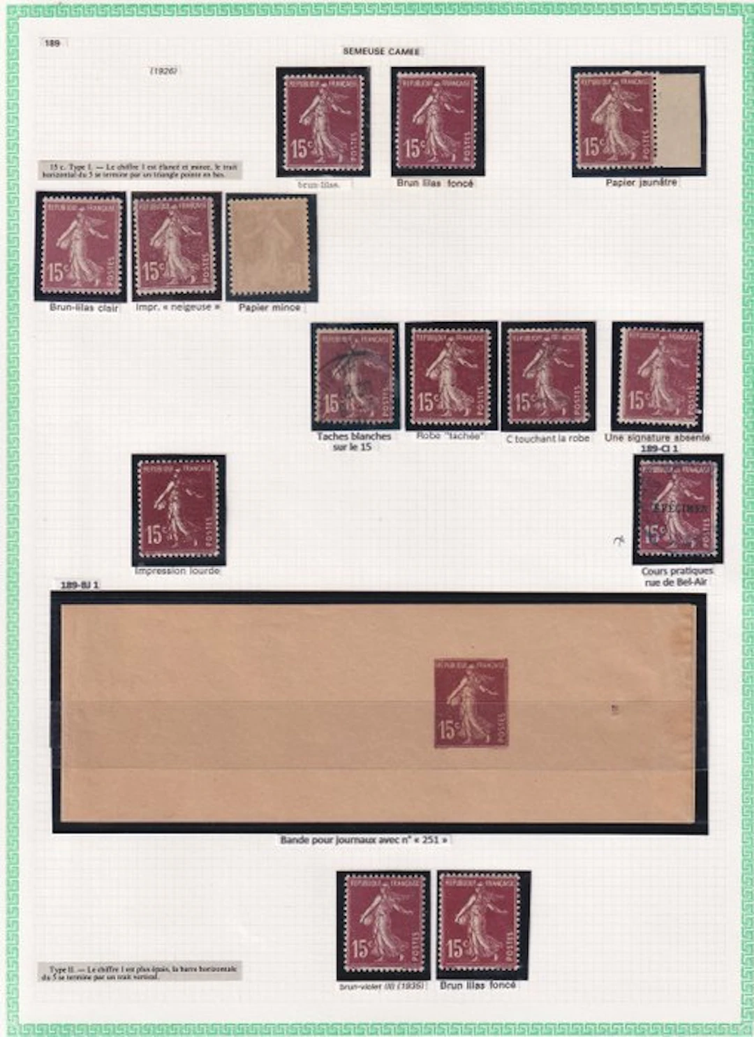 France 1926 - avec variétés; étude sur le type semeuse - Yvert n°189 à 196