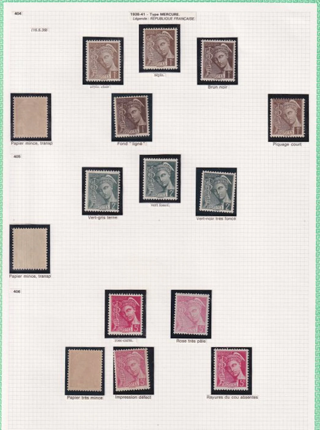 France 1938/1941 - avec variétés; étude sur le type mercure - Yvert