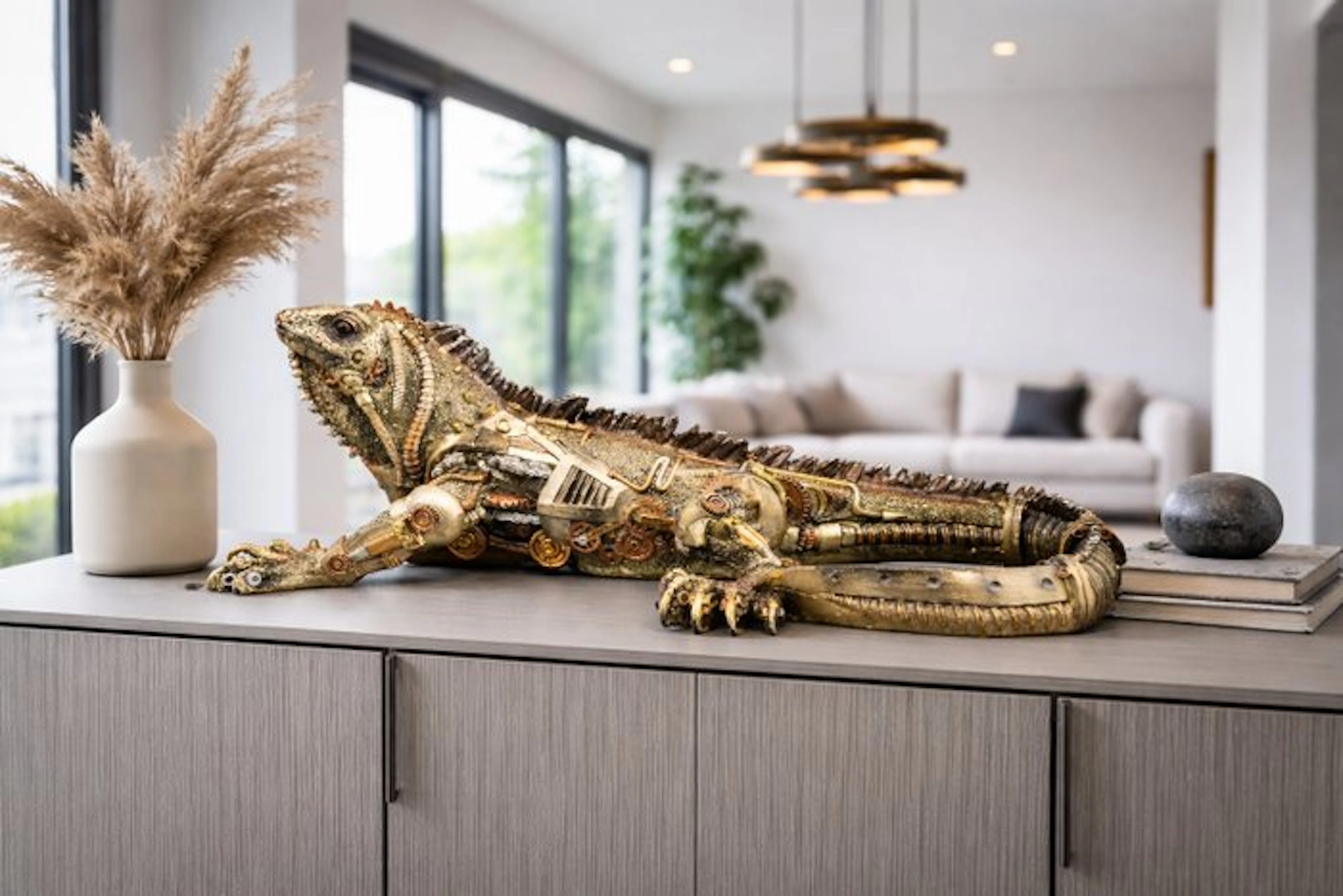 Statue, sculpture steampunk Iguana - 13 cm - polyresin