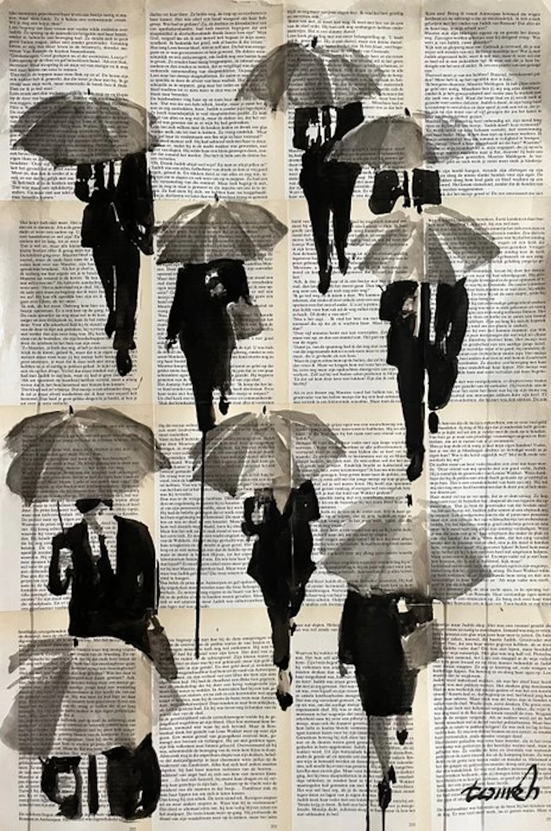 TOMEH 1988 - “Umbrellas” – Original Painting – Ink...