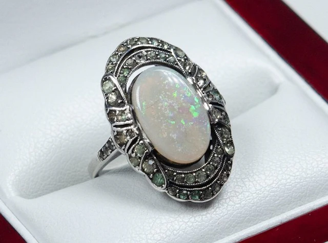 - 935 silver - natural opal - Ring