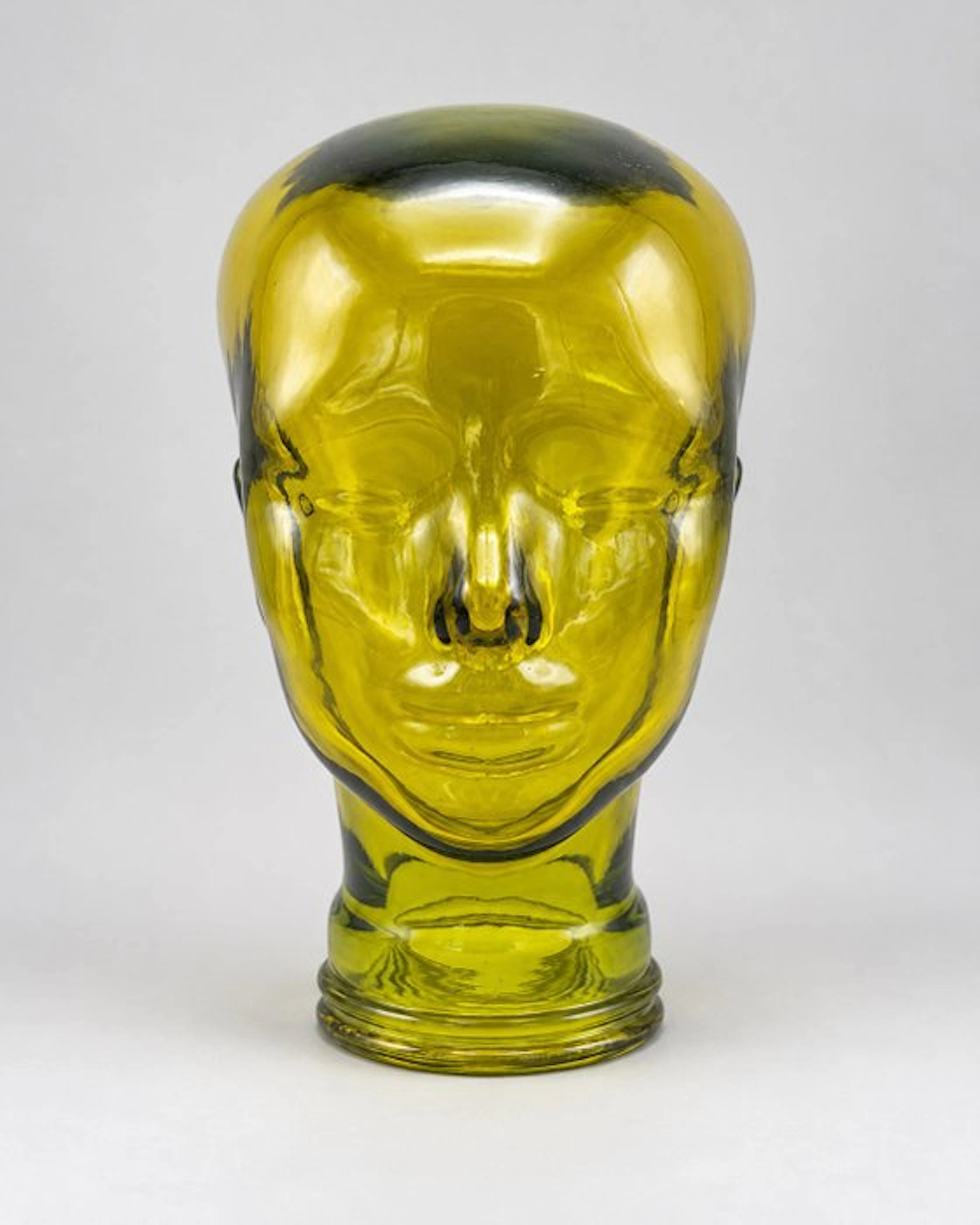 Head - Vintage glazen displayhoofd – opvallend geelgroen...