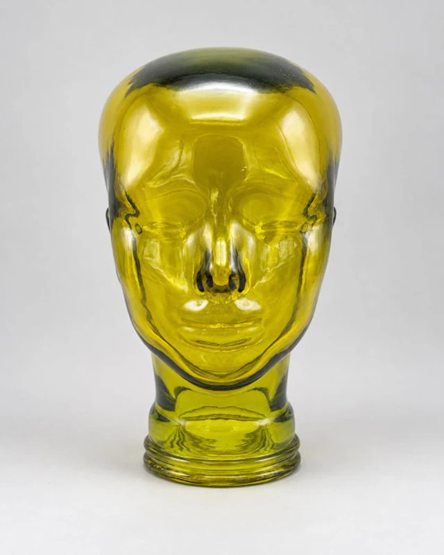 Head - Vintage glazen displayhoofd – opvallend geelgroen...