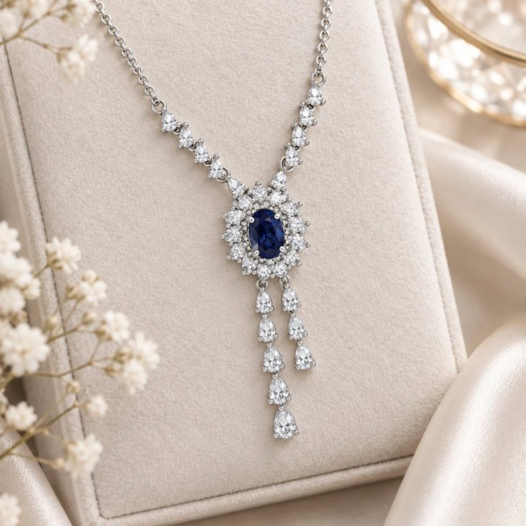 No reserve price - Necklace Gold-plated Sapphire - Topaz - 18K Gold Plated