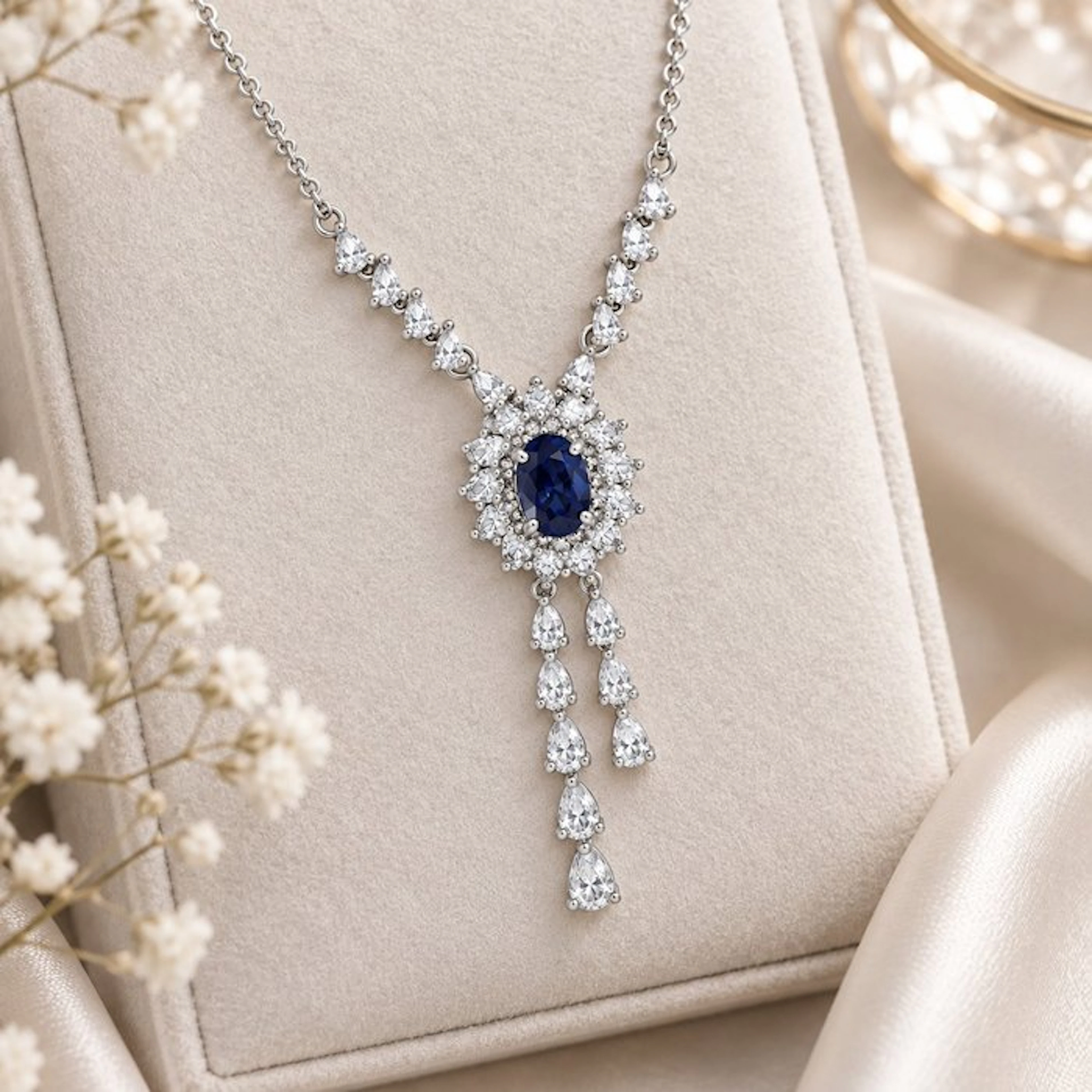 No reserve price - Necklace Gold-plated Sapphire - Topaz - 18K Gold Plated