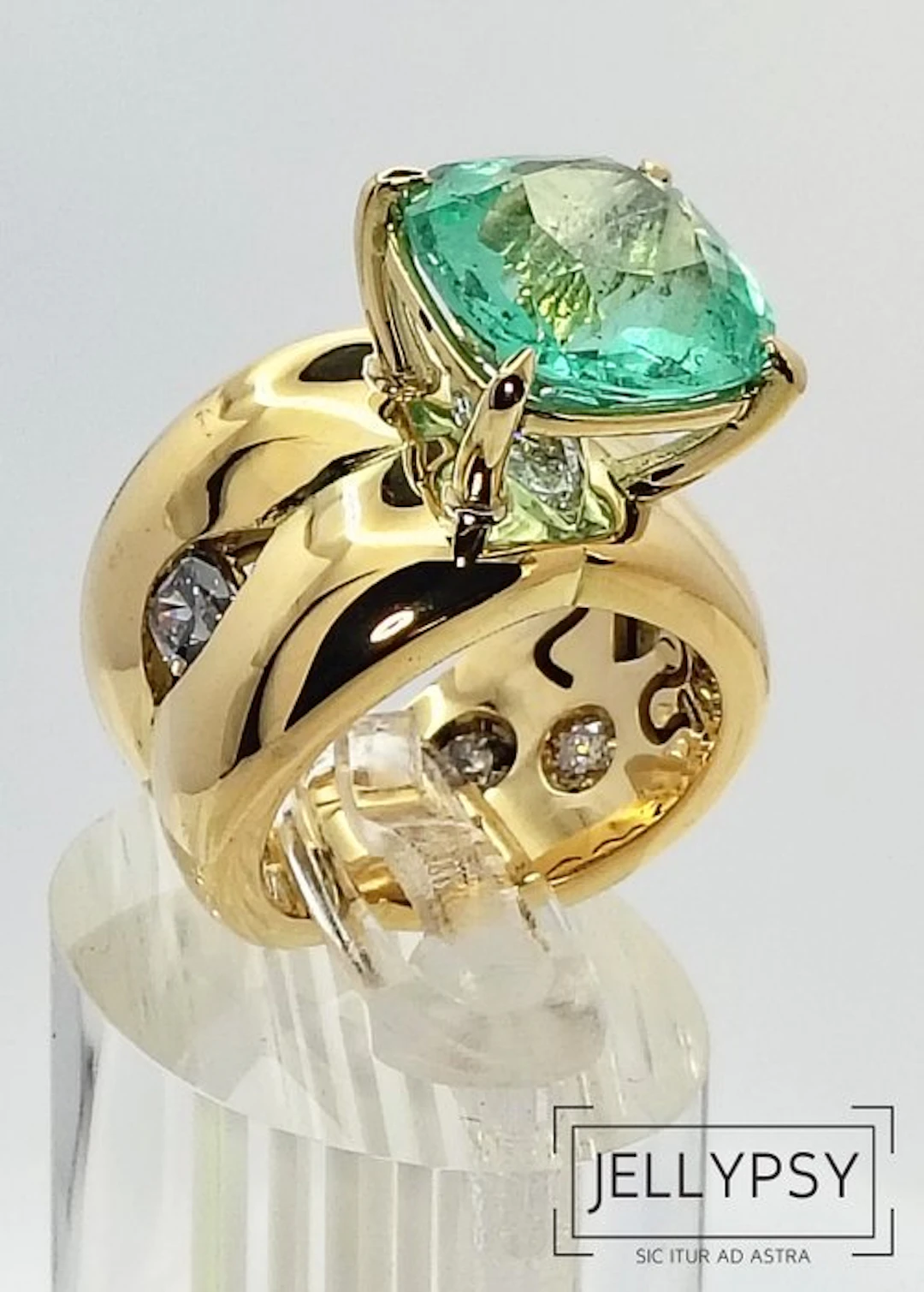 Ring - 18 kt. Yellow gold Emerald - Diamond - Nun