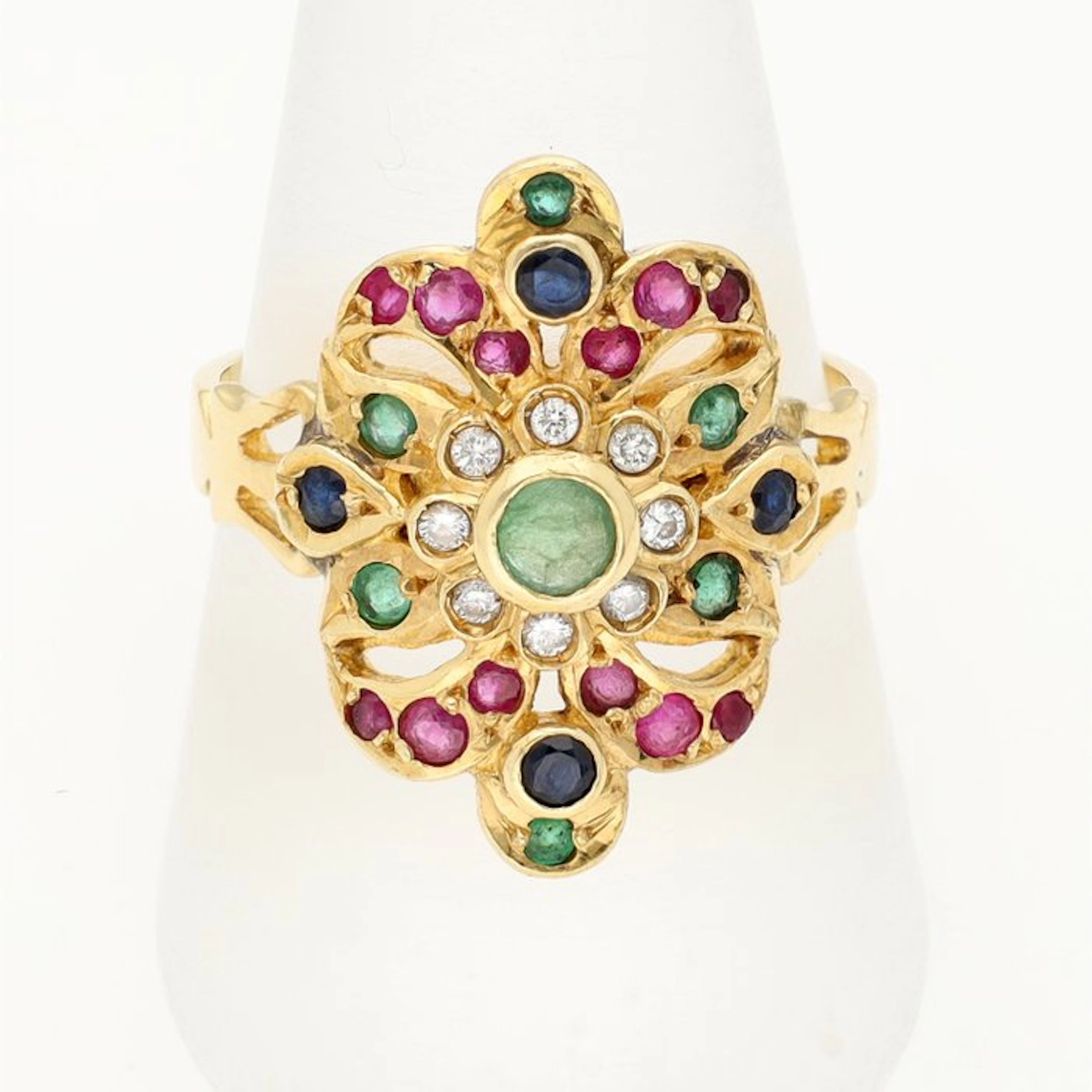 Ring - 18 kt. Yellow gold - Diamond - ruby/emerald/sapphire