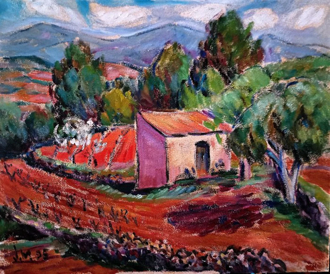 J. Mendoza Marruedo (1929) - Huerto en rojo con Cerezo