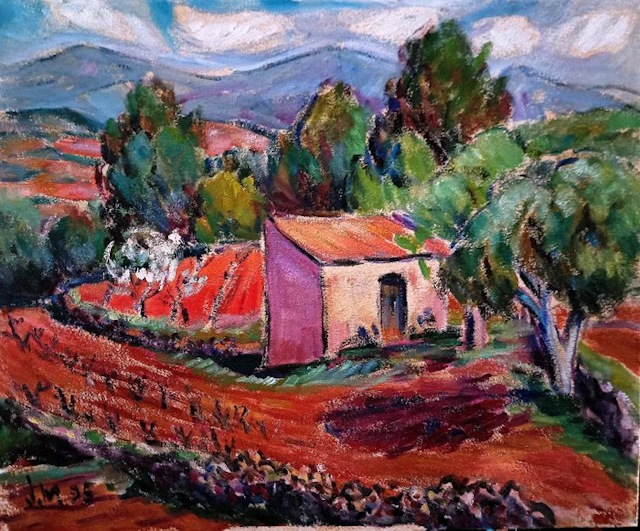 J. Mendoza Marruedo (1929) - Huerto en rojo con Cerezo