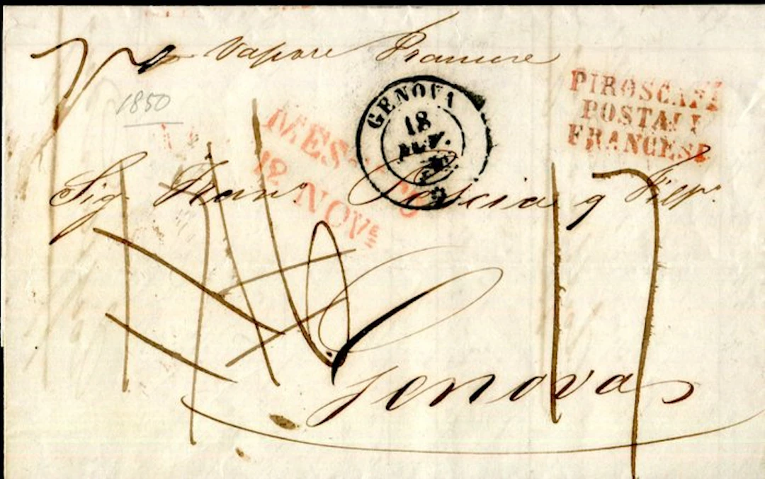 Italian Ancient States - Sicily 1850 - Sea route French mail steamers. - .