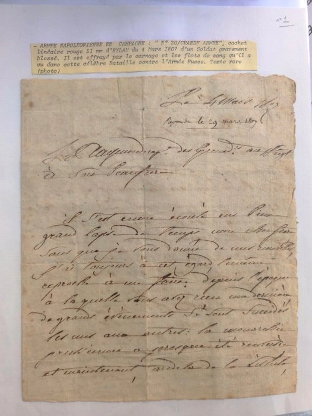 Document - Lettre exceptionnelle - Bataille d’Eylau 7...